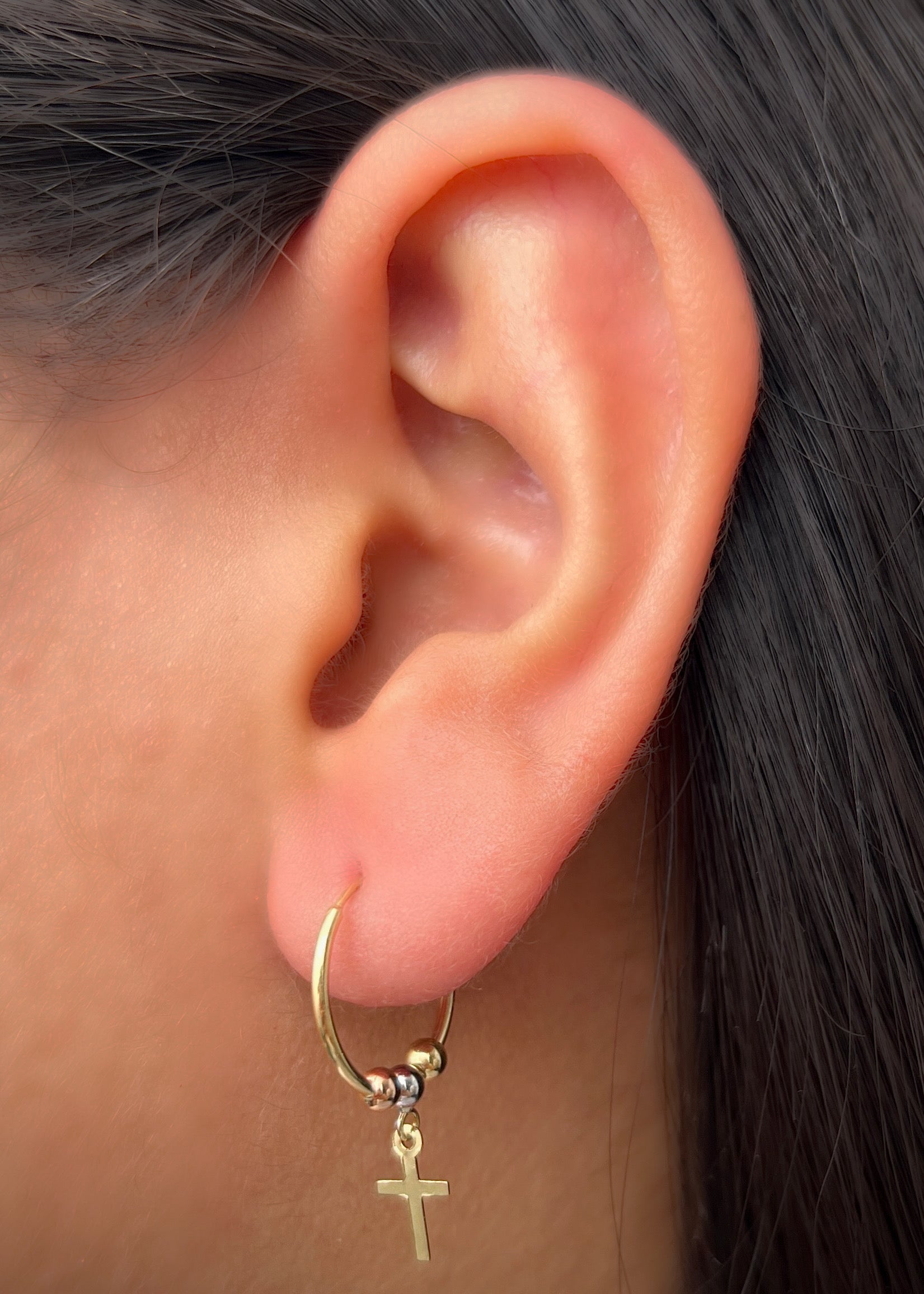 Candongas cruz 1.1gr / Largo 2.7cm / Tres Oros Nac*