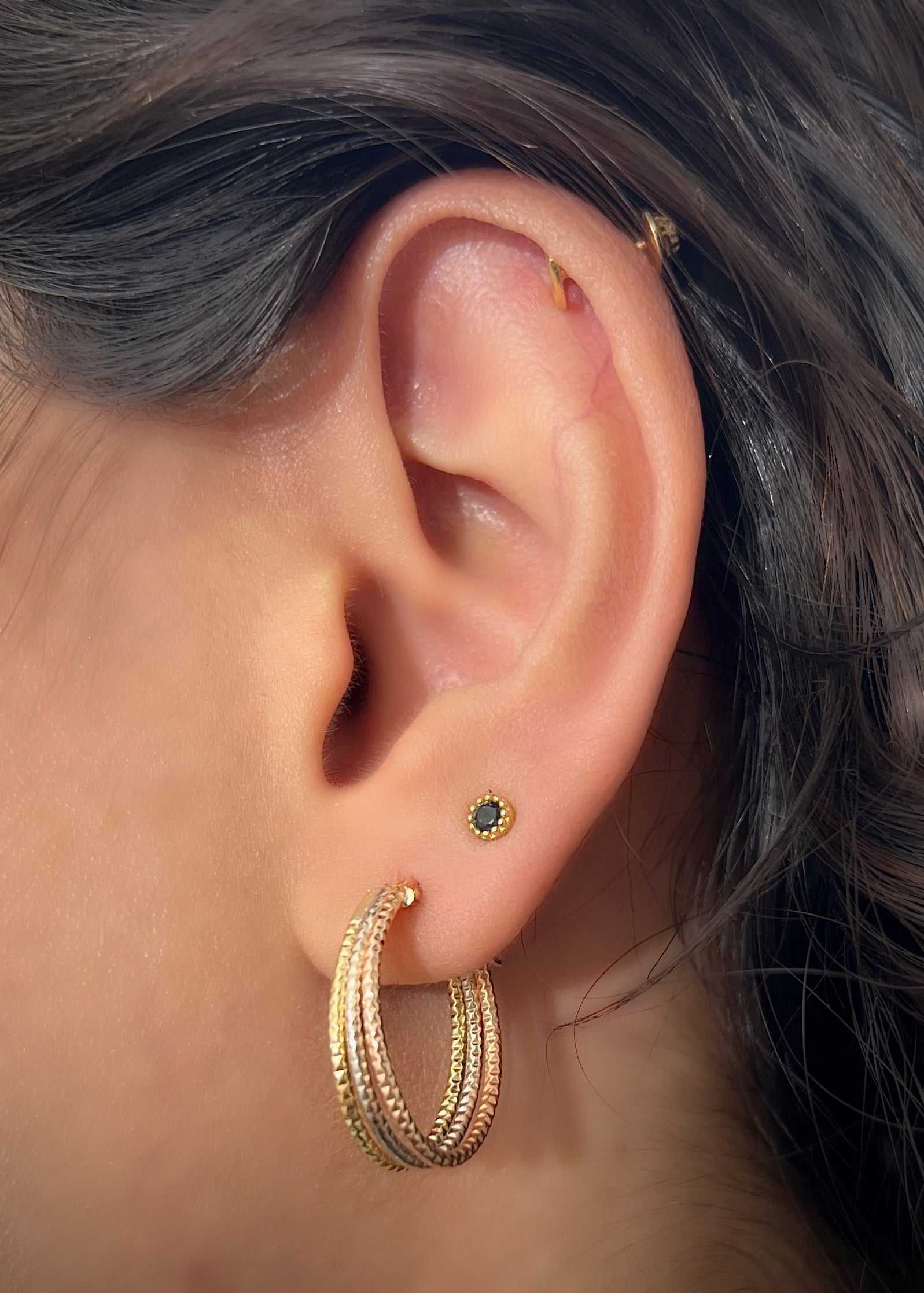 Candongas diamantadas 1.75gr / Largo 2.4cm / Tres Oros Nac*