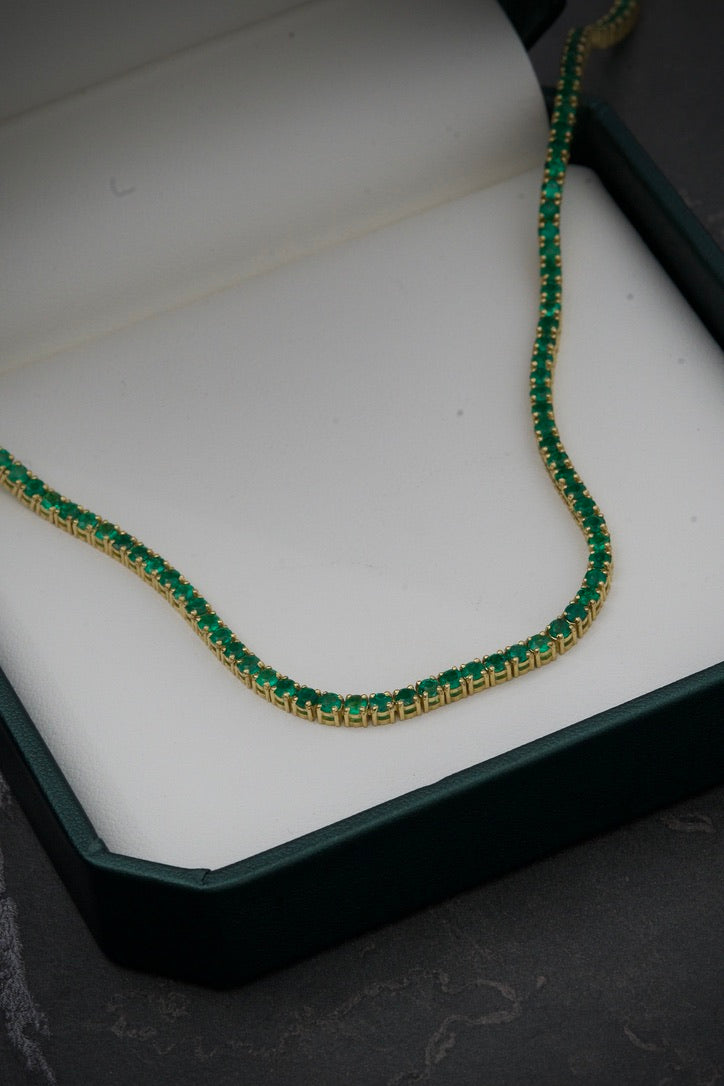 Cadena Tenis Con 941Pts De Esmeralda 19.4gr / Largo 40cm / Oro Amarillo (Joya) M