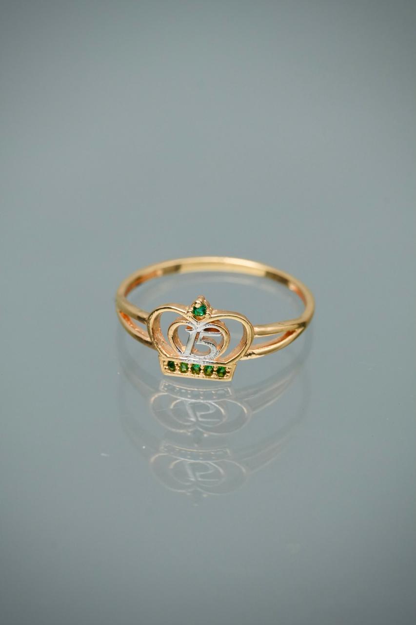 Anillo 15S con swarovski verde 1.55gr / Talla 7 1/4 — Oro Amarillo
