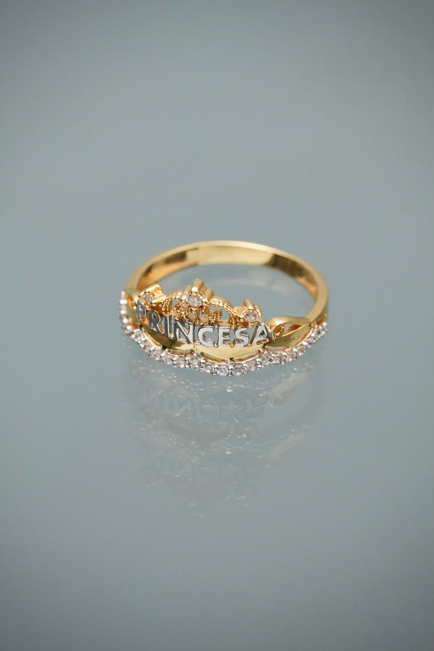 Anillo princesa con swarovski blanco 2.35gr / Talla 6 1/2 — Oro Amarillo