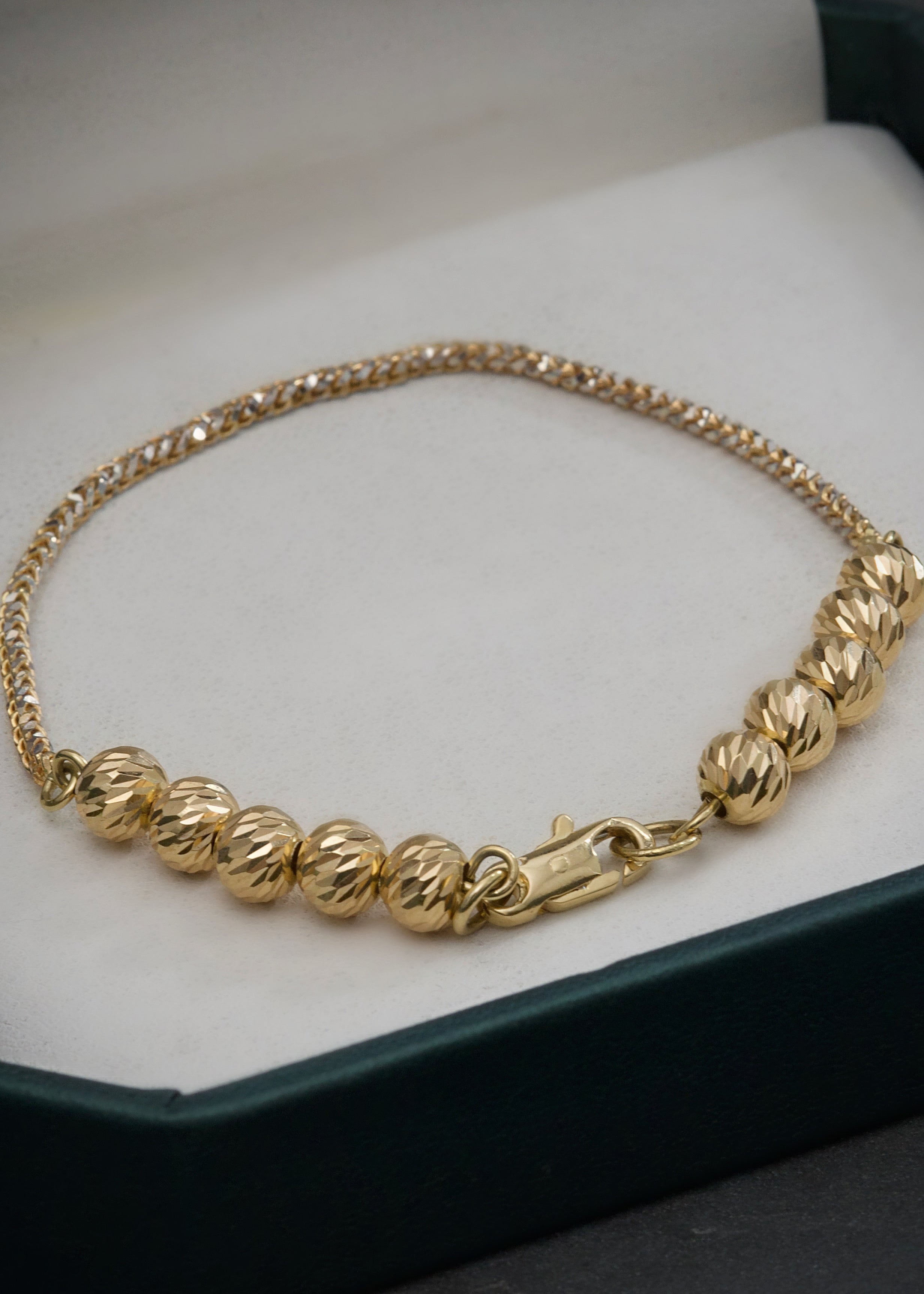 Pulso franco con pave y bolas diamantadas #6mm 6.7gr / Largo 18.5cm / Dos Oros italy +4 B
