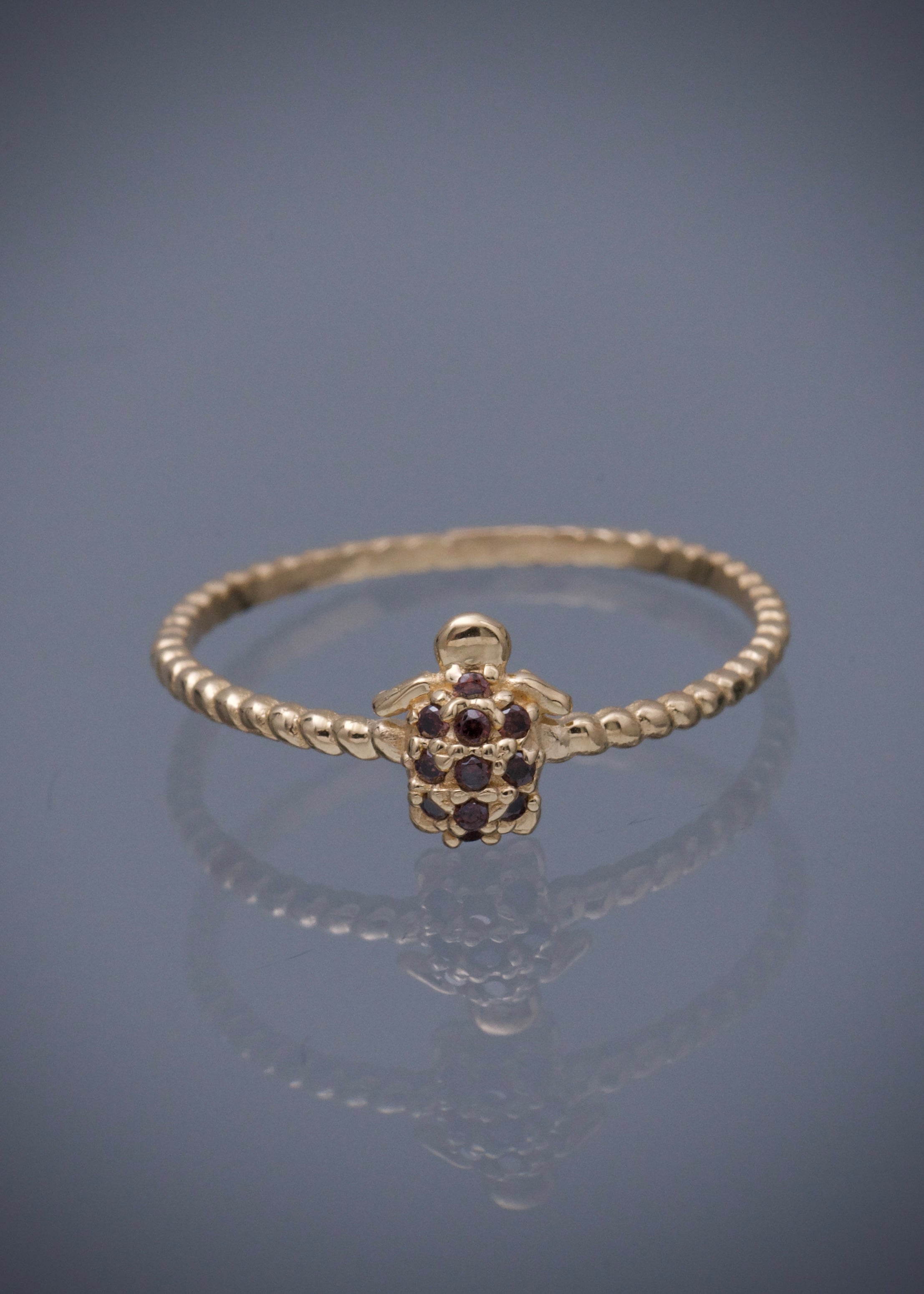 Anillo tortuga con swarovski cafe 1.2gr / TALLA 7 / Oro Amarillo Nac P