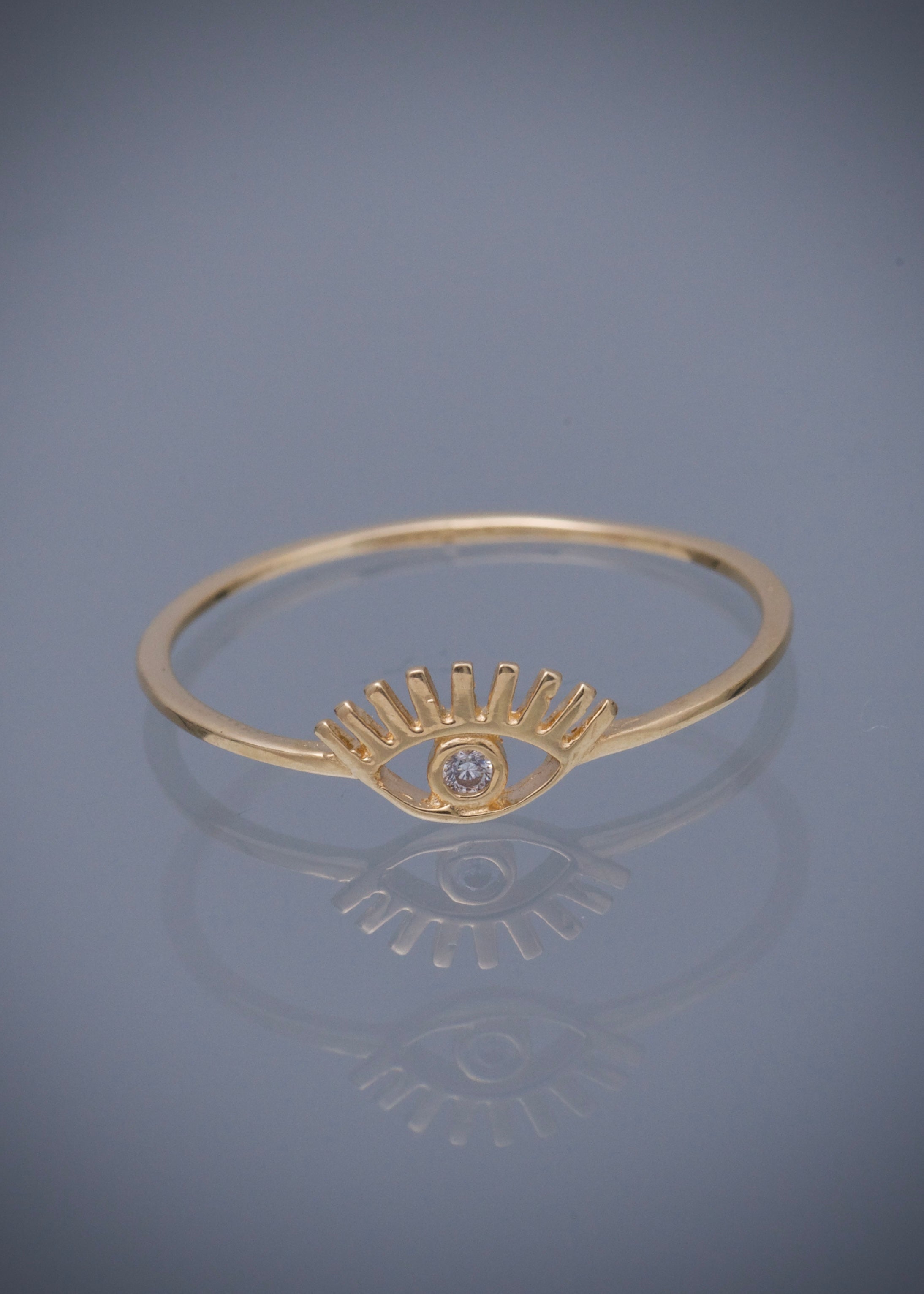 Anillo ojo con swarovski blanco 0.7gr / TALLA 7 1/2 / Oro Amarillo Nac P