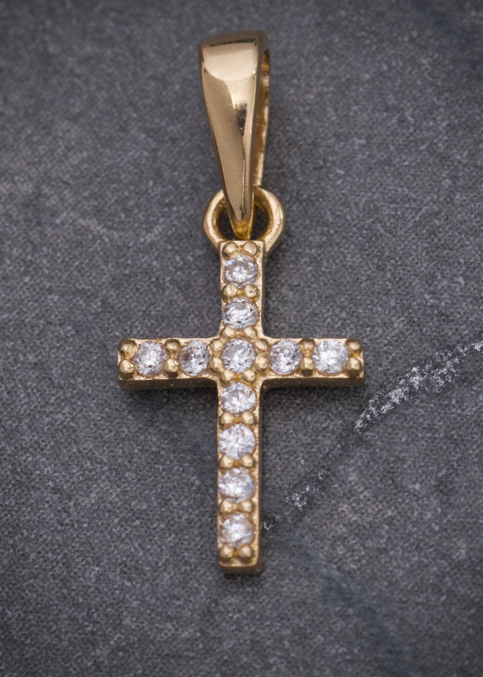 Dije cruz con swarovski blanco 0.55gr / Largo 1.7cm / Oro Amarillo Nac M