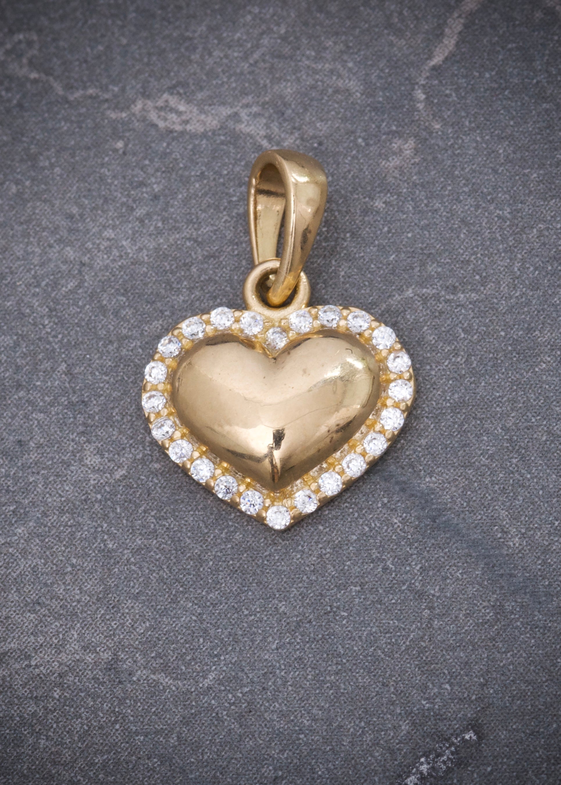 Dije corazon con swarovski blanco 1.3gr / Largo 1.6cm / Oro Amarillo Nac P
