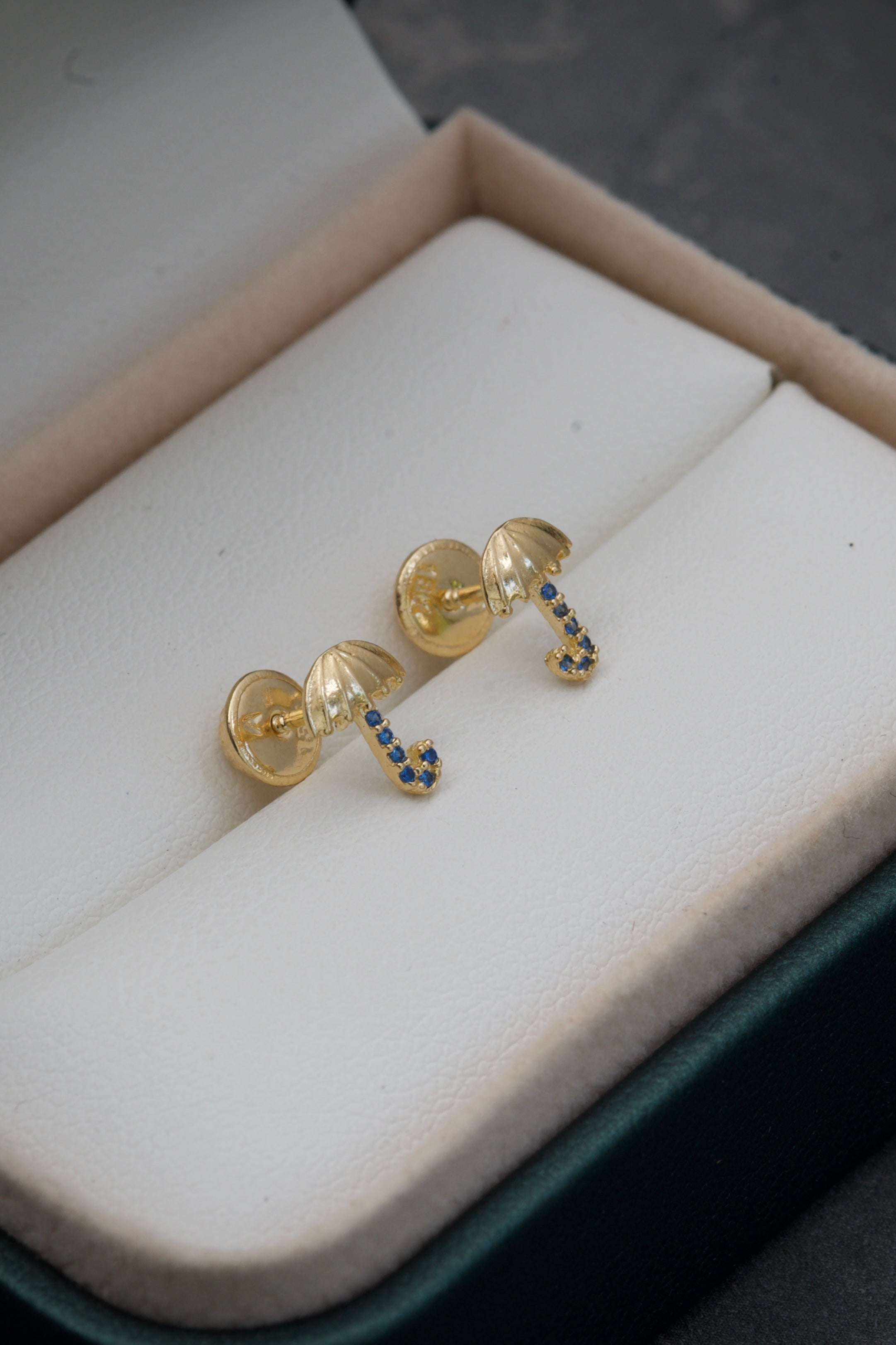 Topos De Sombrilla Con Swrovski Azul 0.9gr / 0.8cm / Oro Amarillo Nac M