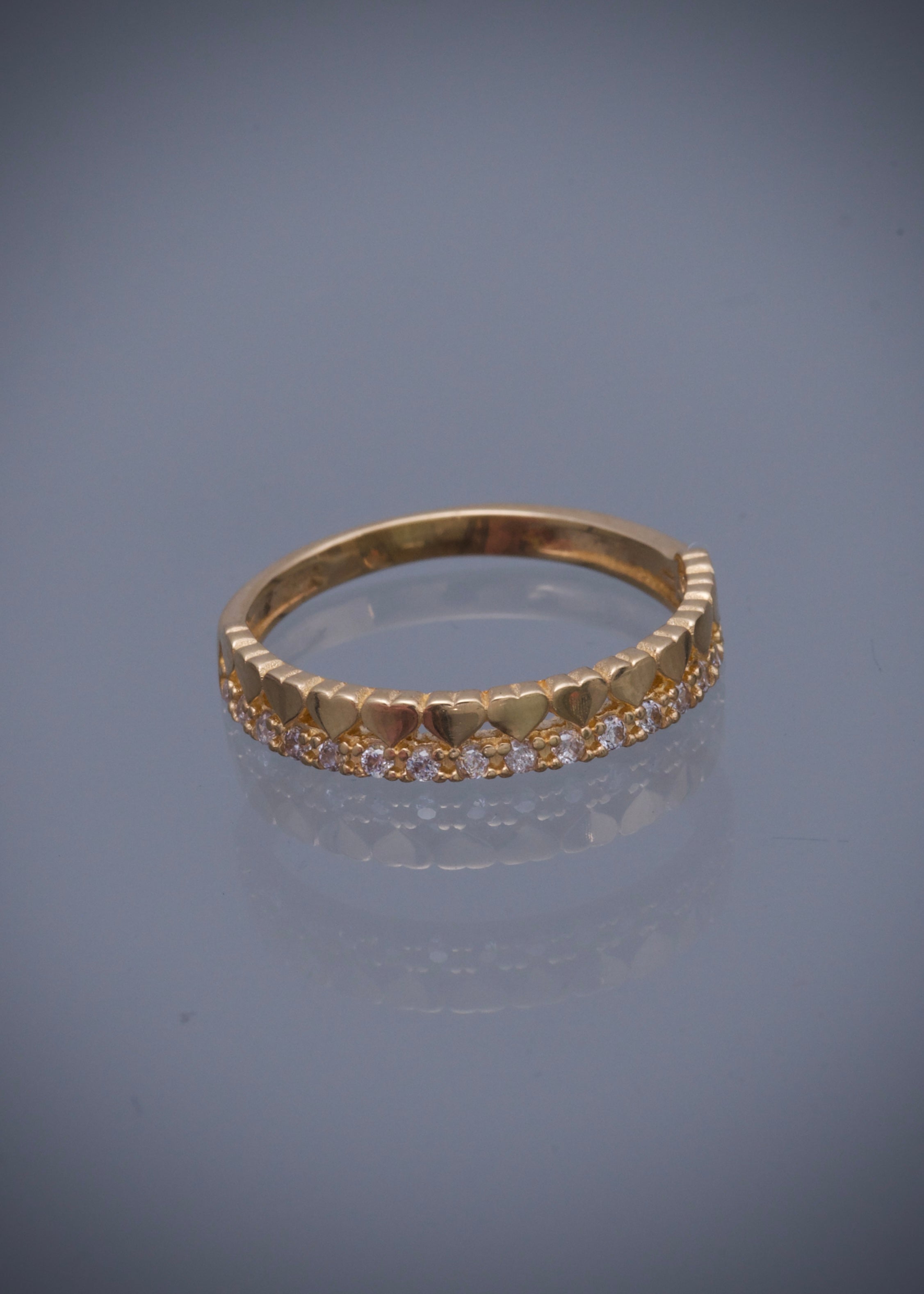 Anillo corazones con swarovski blanco 2.15gr / TALLA 6 1/2 / Oro Amarillo Nac M