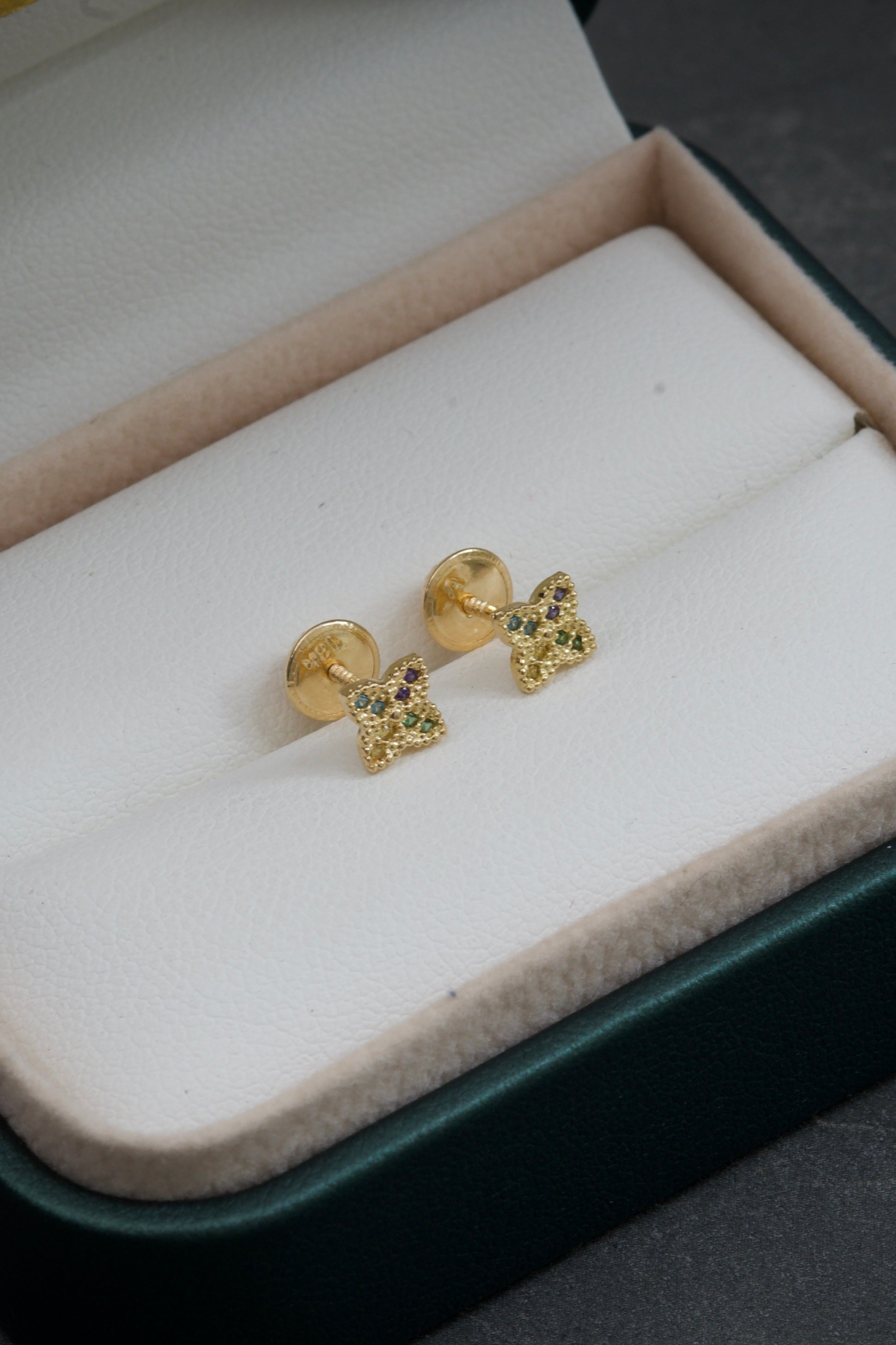 Topos de flor con swarovski multiicolor 0.9gr / 0.5 cm / Oro Amarillo Nac B