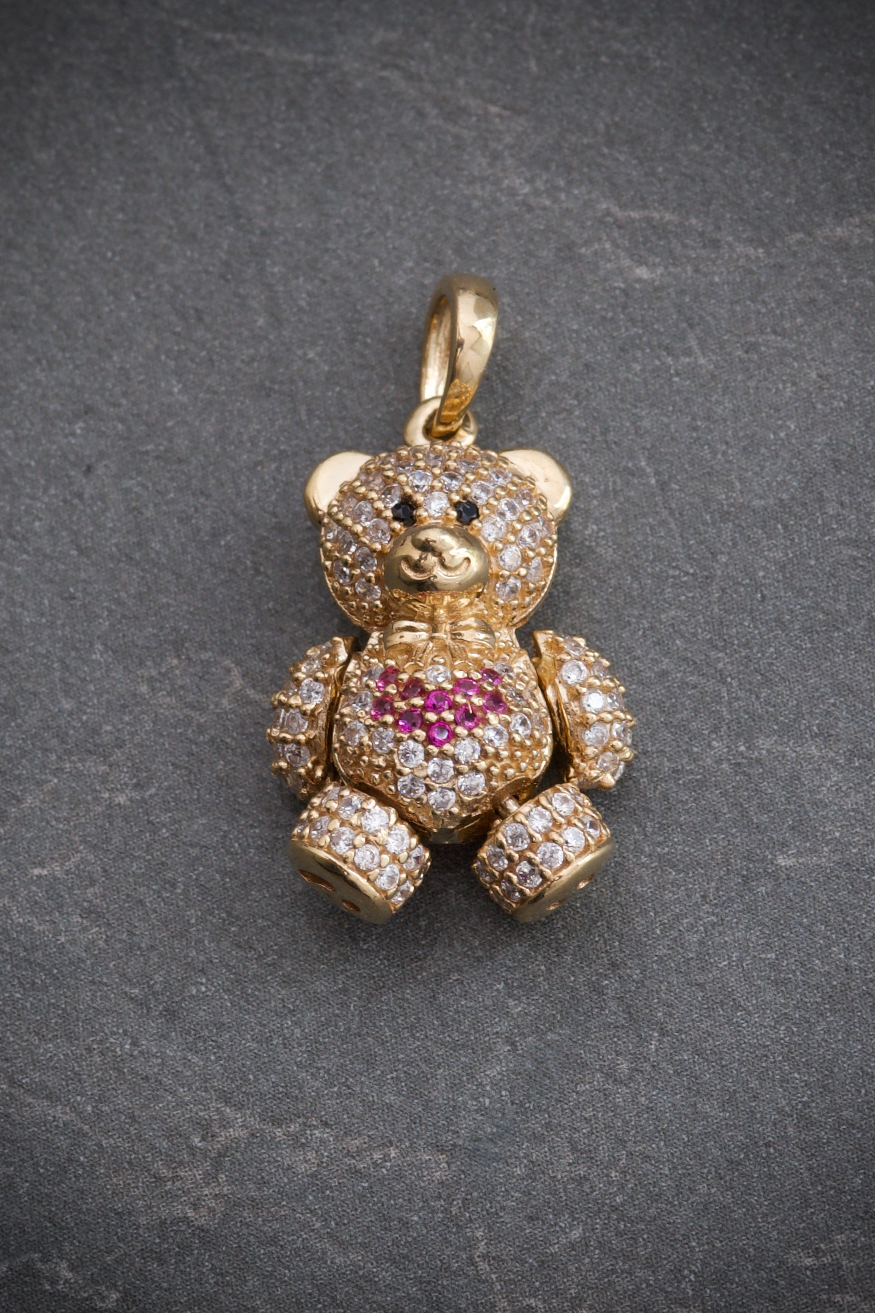 Dije De MIni Oso Con Corazon Y Swarovski 4.6gr / Largo 2.5cm / Oro Amarillo Nac B