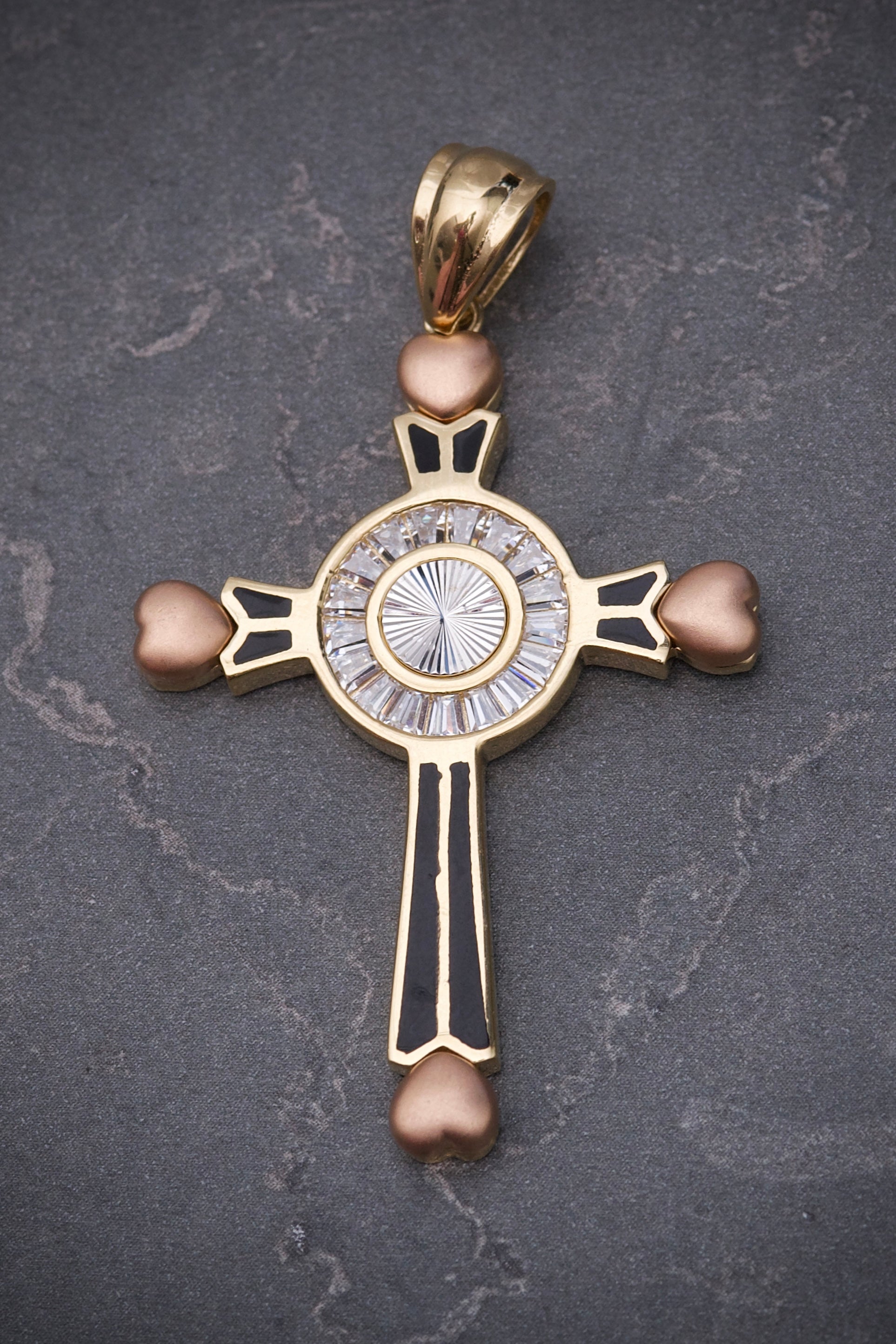 Dije Cruz Con Swarovski BLAnco 8.55gr / Largo 5.3cm /Tres  Oros italy +3 M