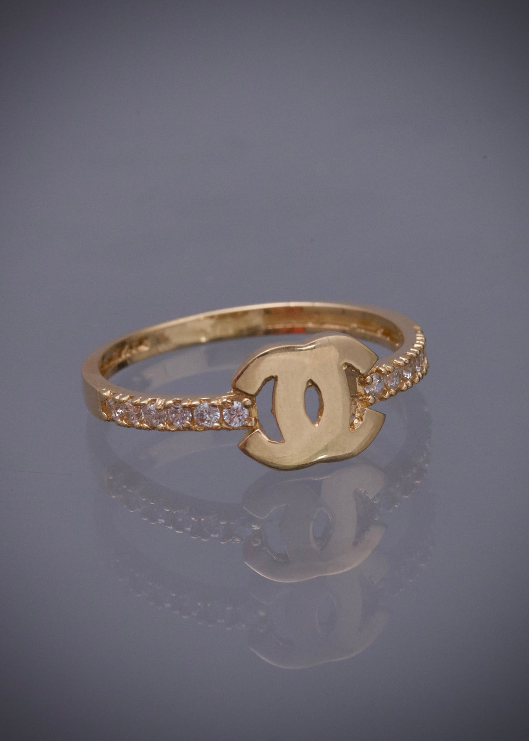 Anillo ch con swarovski blanco 2.3gr / Talla 7 3/4 — Oro Amarillo