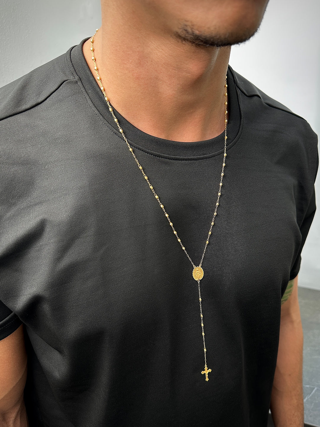 Rosario virgen de la milagrosa diamantado 6.6gr / Largo 65cm — Oro Amarillo