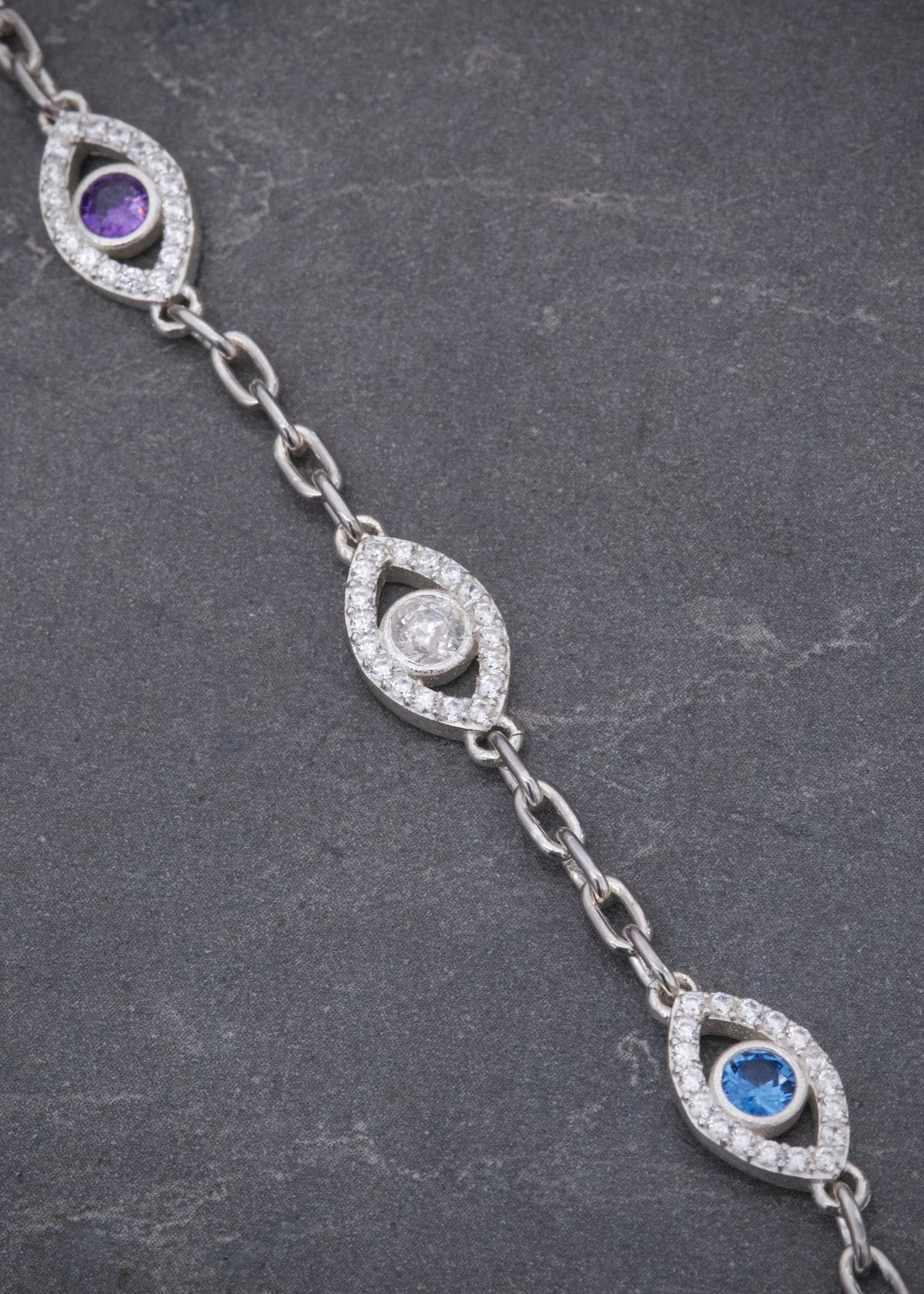 Pulso Ojo Turco con Swarovski 6.75gr / 18.5cm / 7.4mm — Plata 925