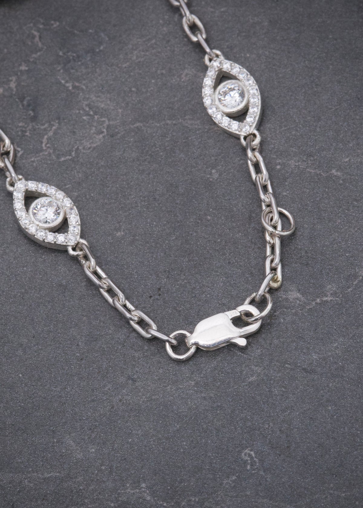 Pulso Ojo Turco con Swarovski 6.75gr / 18.5cm / 7.4mm — Plata 925
