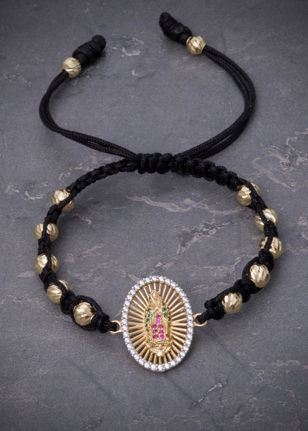 Pulsera en hilo negro con herraje virgen de guadalupe 6.69gr — Oro Amarillo