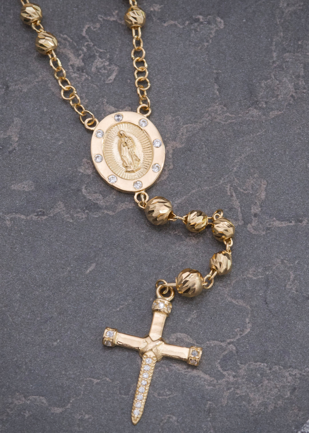 Rosario Virgen de Guadalupe con Swarovski 12.45gr / 50cm / 4mm — Oro Amarillo