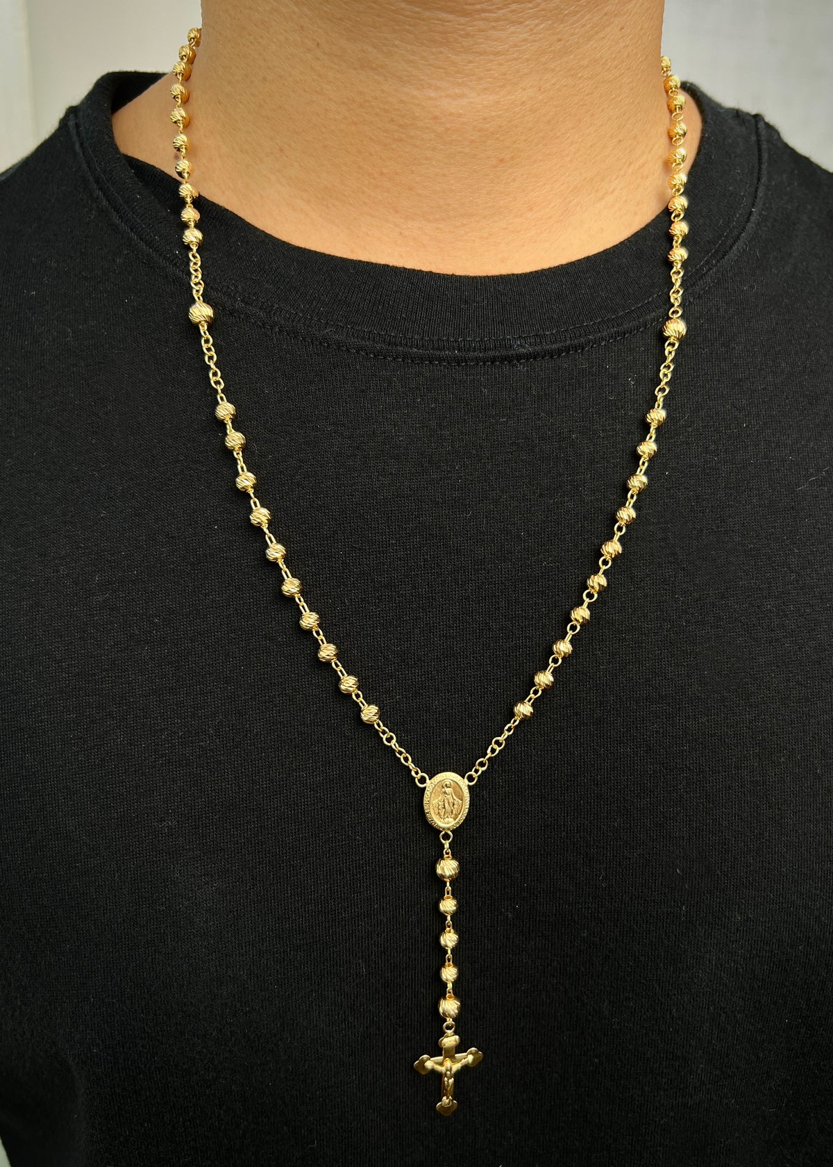 Rosario Virgen de la Milagrosa Diamantado 15.75gr / 60cm / 5mm — Oro Amarillo