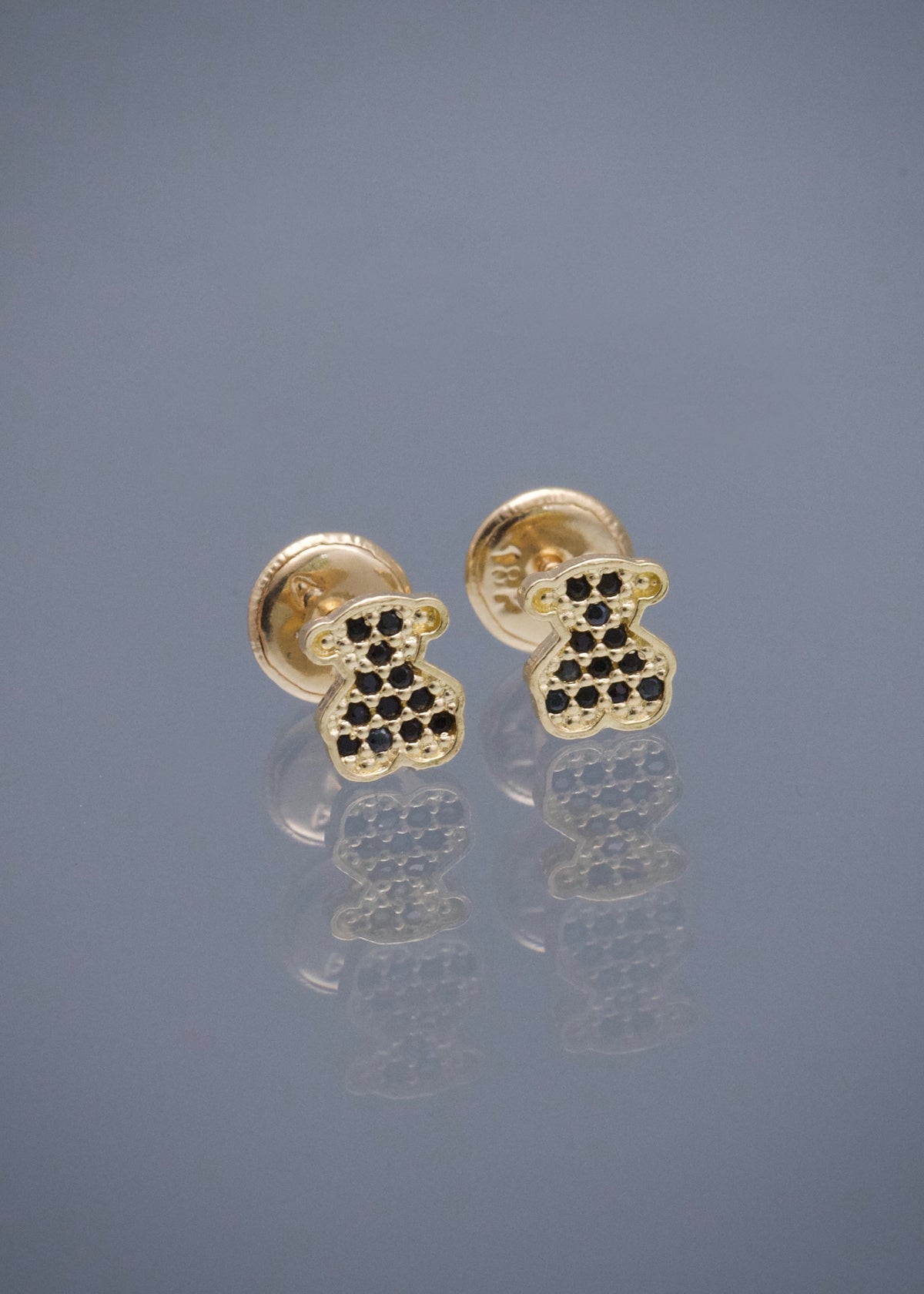 Topos Oso Th con Swarovski Negro 0.8gr / 0.6cm / 4.9mm — Oro Amarillo