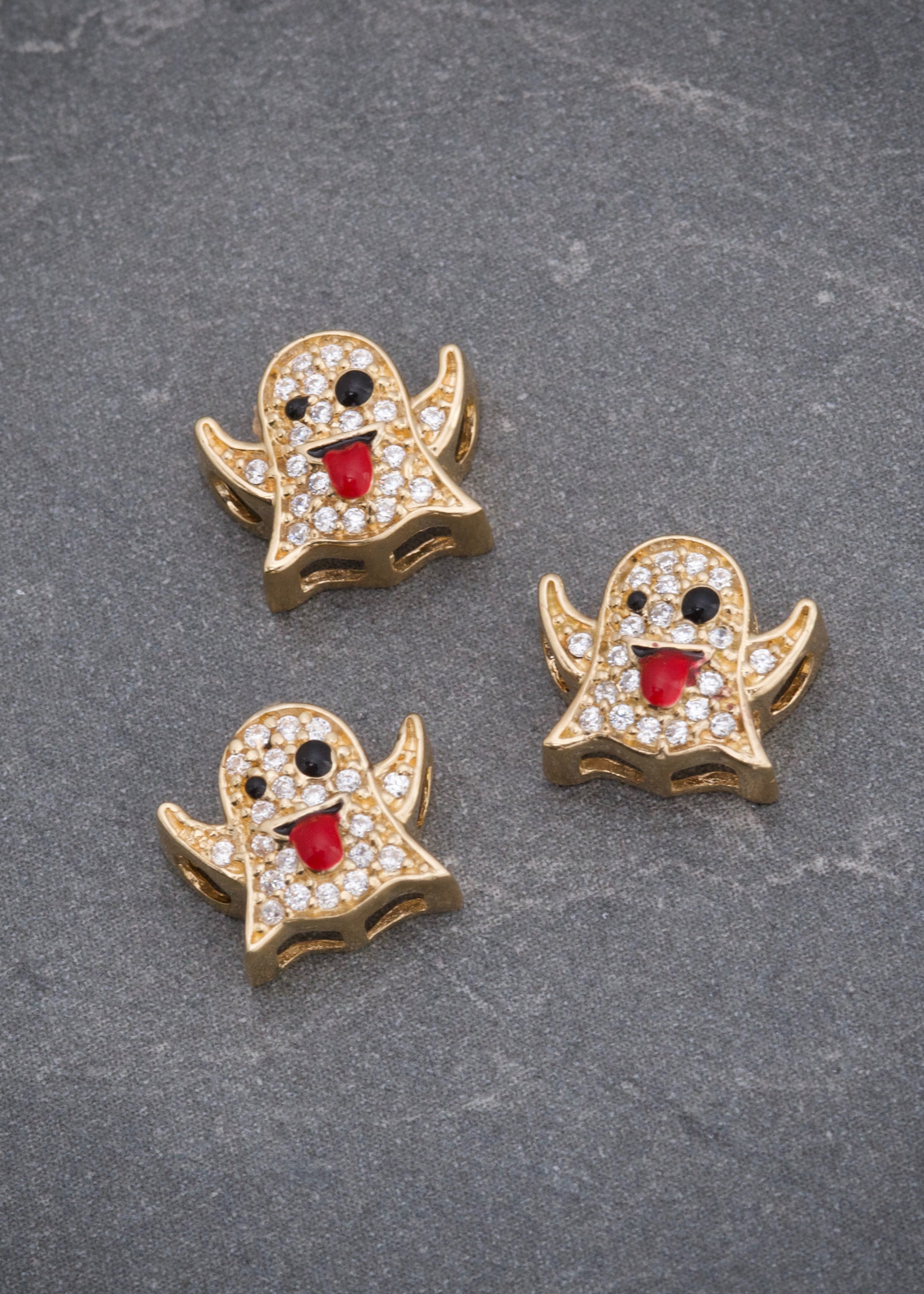 Herraje emoji fantasma con swarovski blanco 0.75gr / Largo 0.9cm / Oro Amarillo Nac B