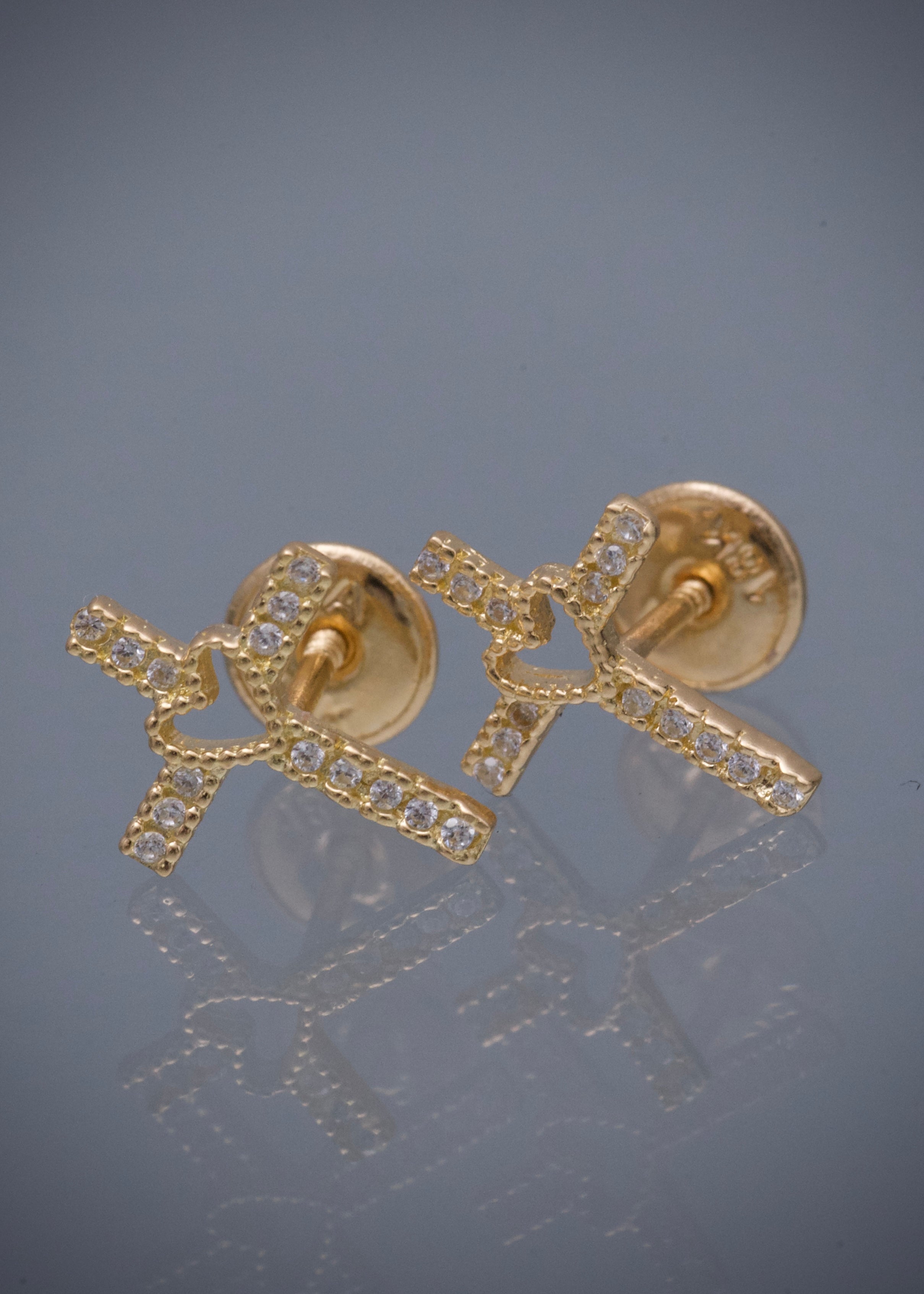 Topos cruz corazon con swarovski blanco 0.95gr / Largo 1.1cm / Oro Amarillo Nac M