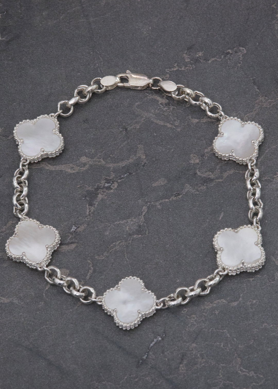 Pulso Lucky Clover Piedra Blanca 8.4gr / 20cm / 14mm — Plata 925