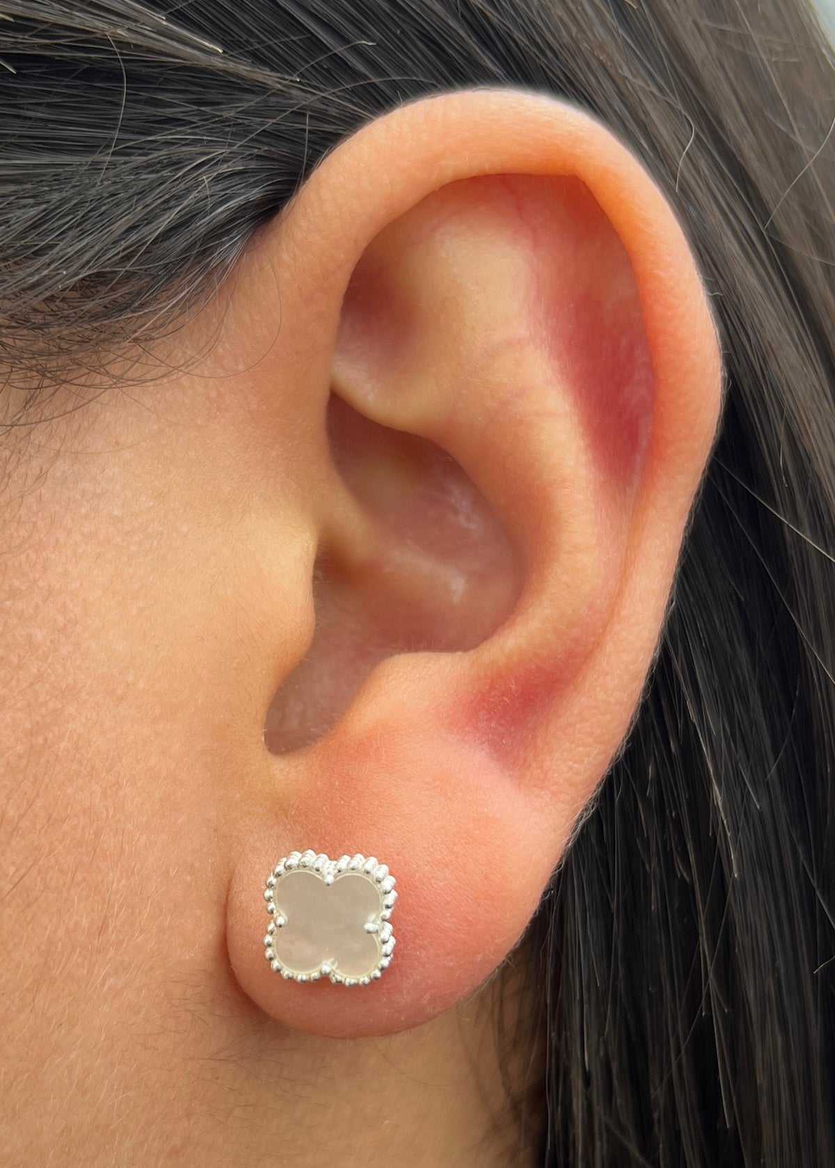 Topos Lucky Clover Piedra Blanca 1.9gr / 0.8cm / 8mm — Plata 925