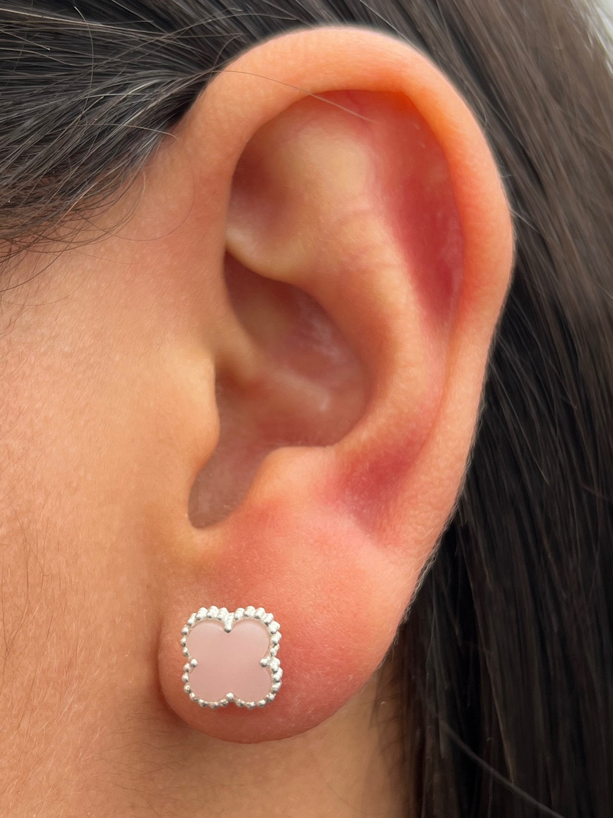 Topos Lucky Clover Piedra Rosada 1.65gr / 0.8cm / 8mm — Plata 925