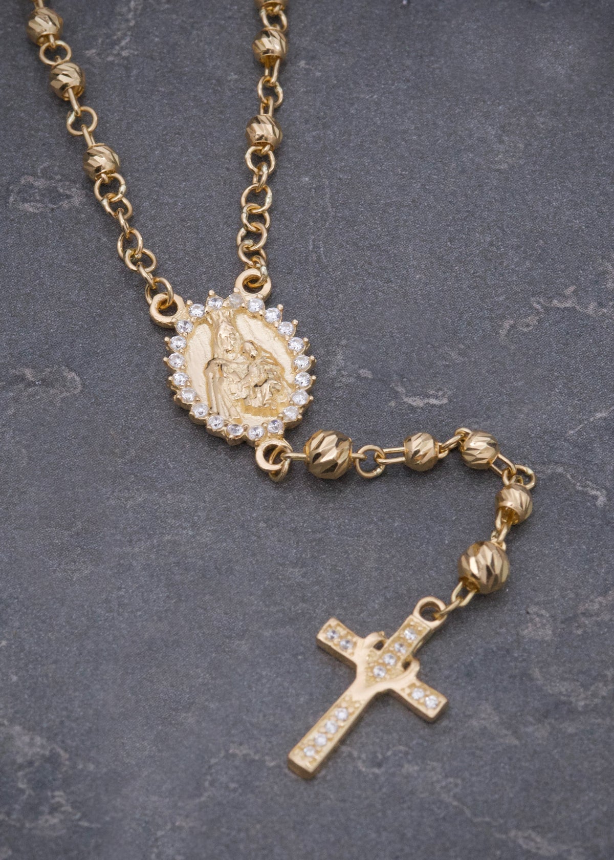 Rosario Virgen del Carmen con Swarovski 9.75gr / 45cm / 3mm — Oro Amarillo