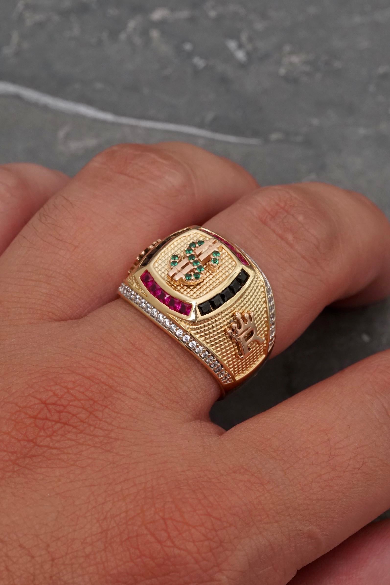 Anillo signo peso con swarovski multicolor 10.85gr / TALLA 9 3/4 / Dos Oros Nac P