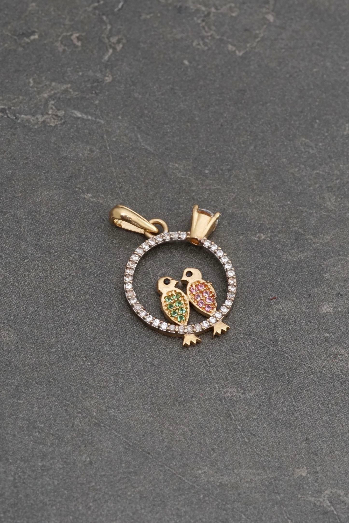 Dije pajaros con swarovski 2.15gr / Largo 2.5cm / Oro Amarillo Nac P