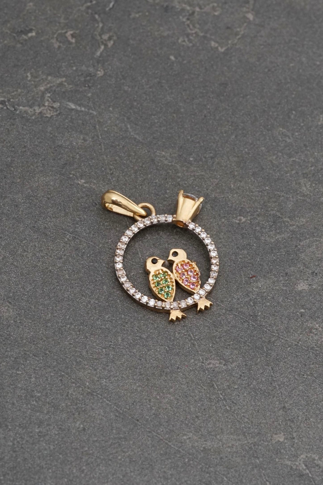 Dije pajaros con swarovski 2.15gr / Largo 2.5cm — Oro Amarillo