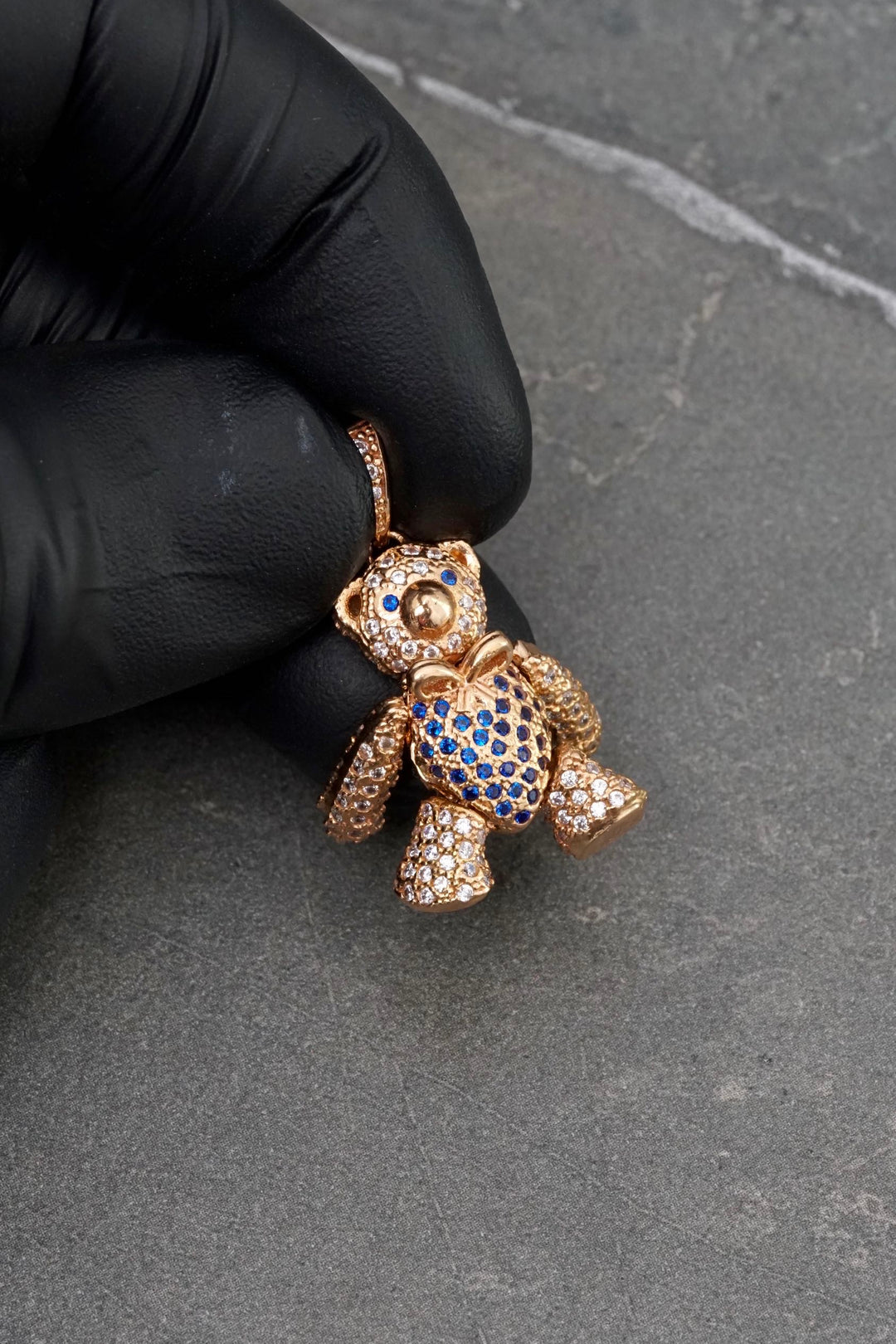 Dije articulado con swarovski azul y blanco 7.5gr / Largo 3cm — Oro Rosado