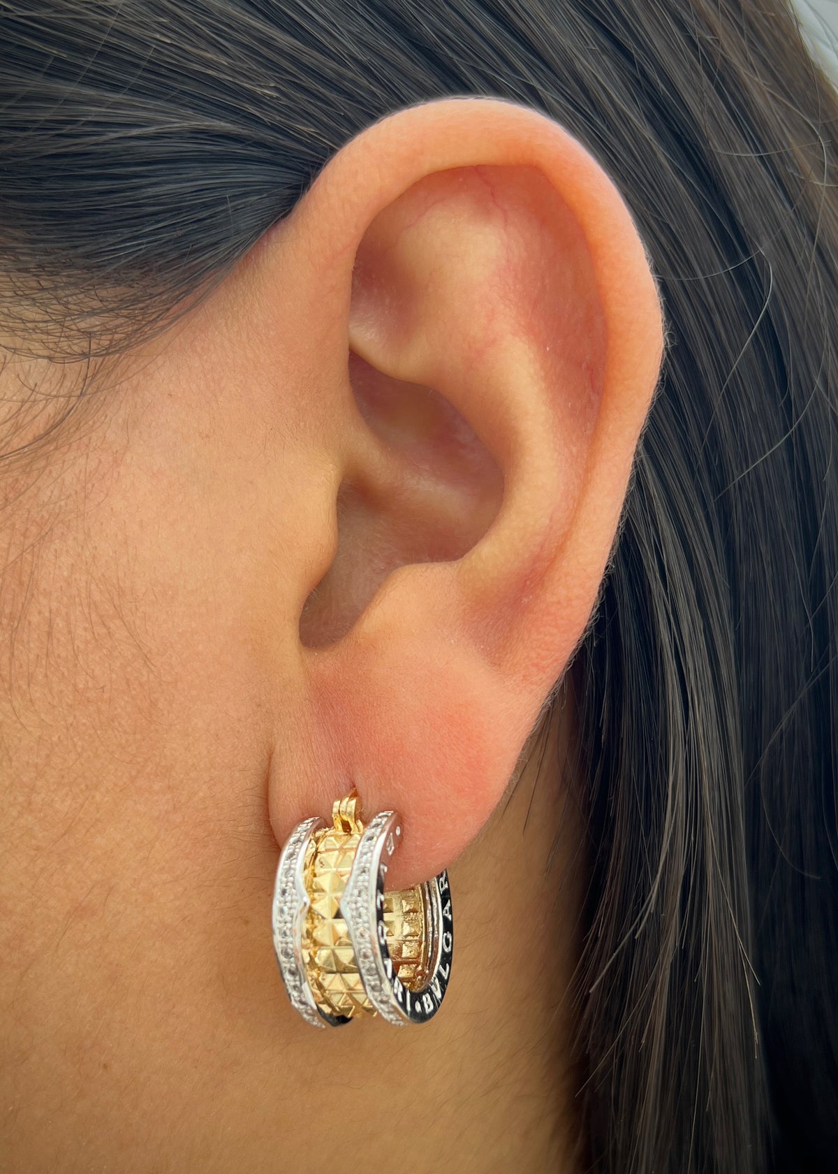 Candongas Bv con Swarovski Blanco 13.15gr / 1.9cm / 9.2mm — Dos Oros