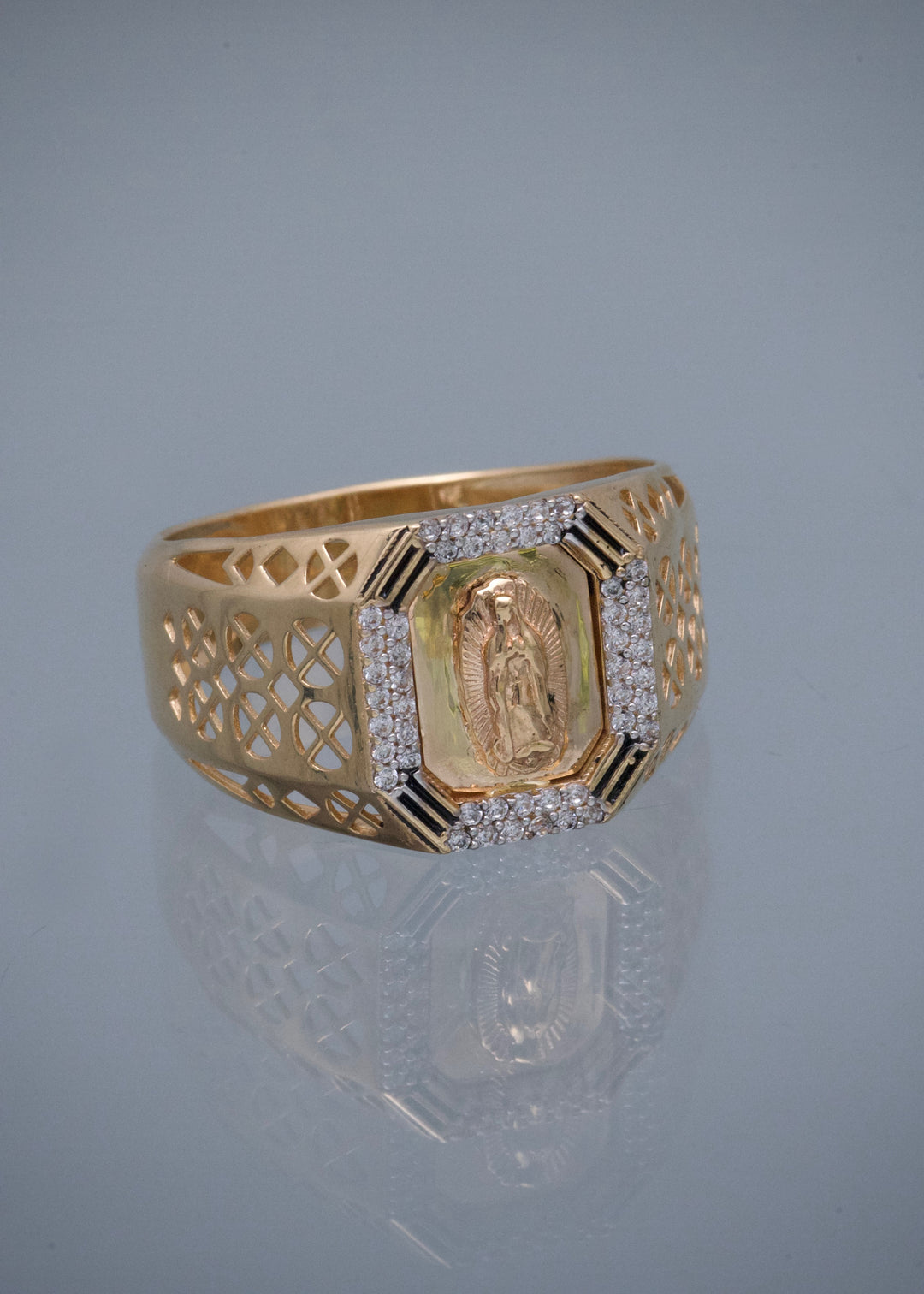 Anillo Guadalupe con Swarovski Blanco 7.5gr / Talla 11 — Oro Amarillo