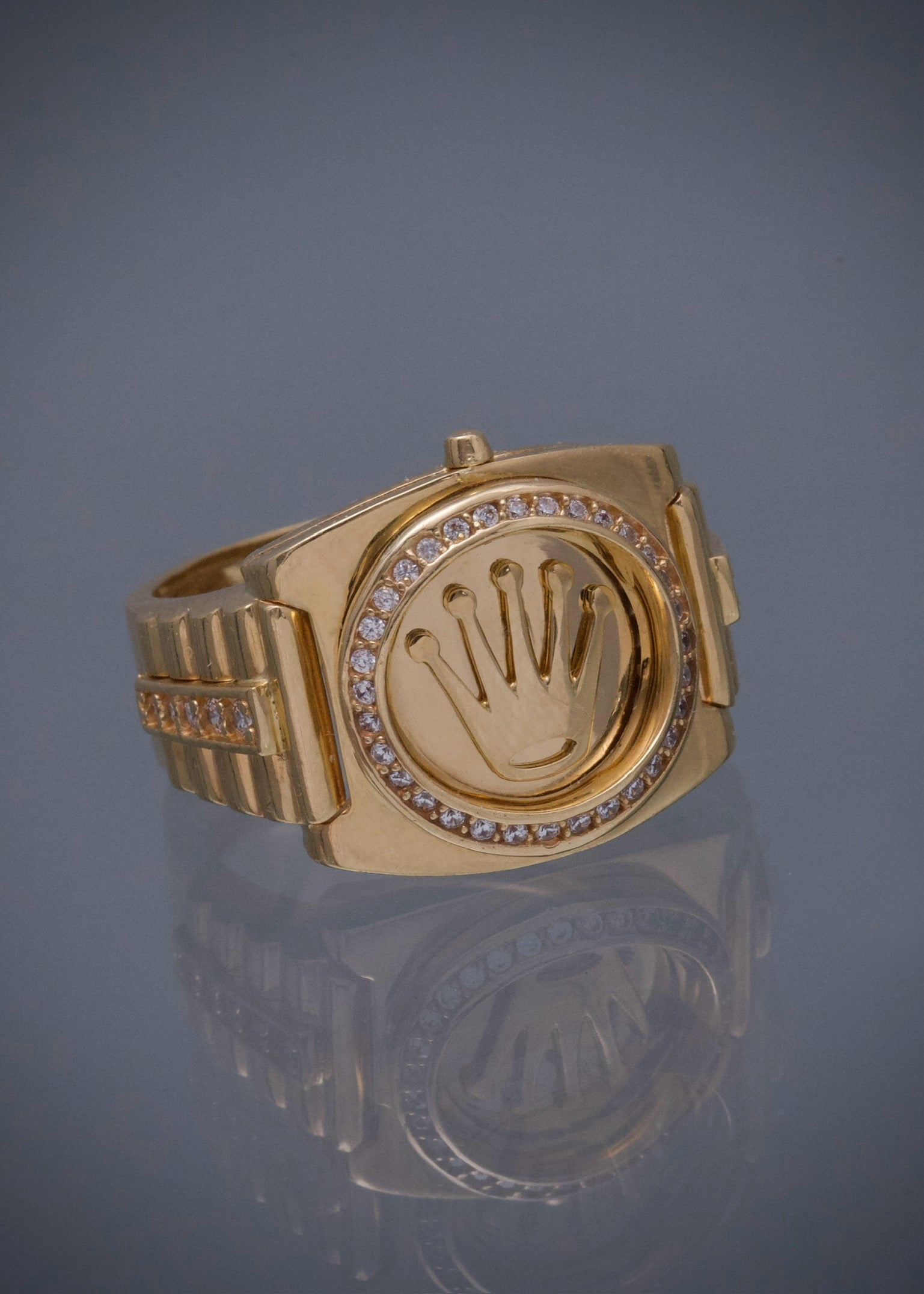 Anillo rx con swarovski blanco 10.65gr / TALLA 10 / Oro Amarillo Nac M