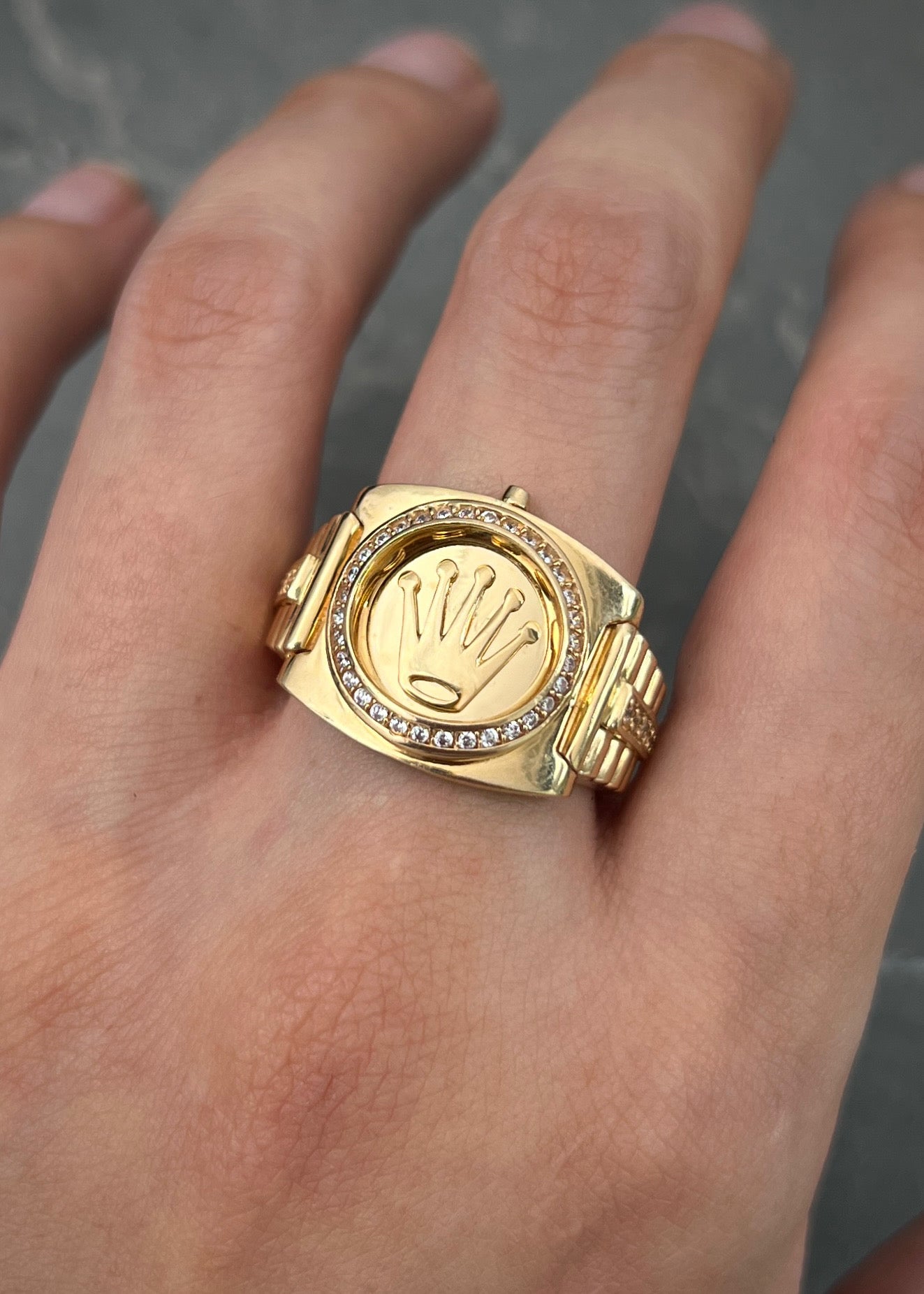 Anillo rx con swarovski blanco 10.65gr / TALLA 10 / Oro Amarillo Nac M