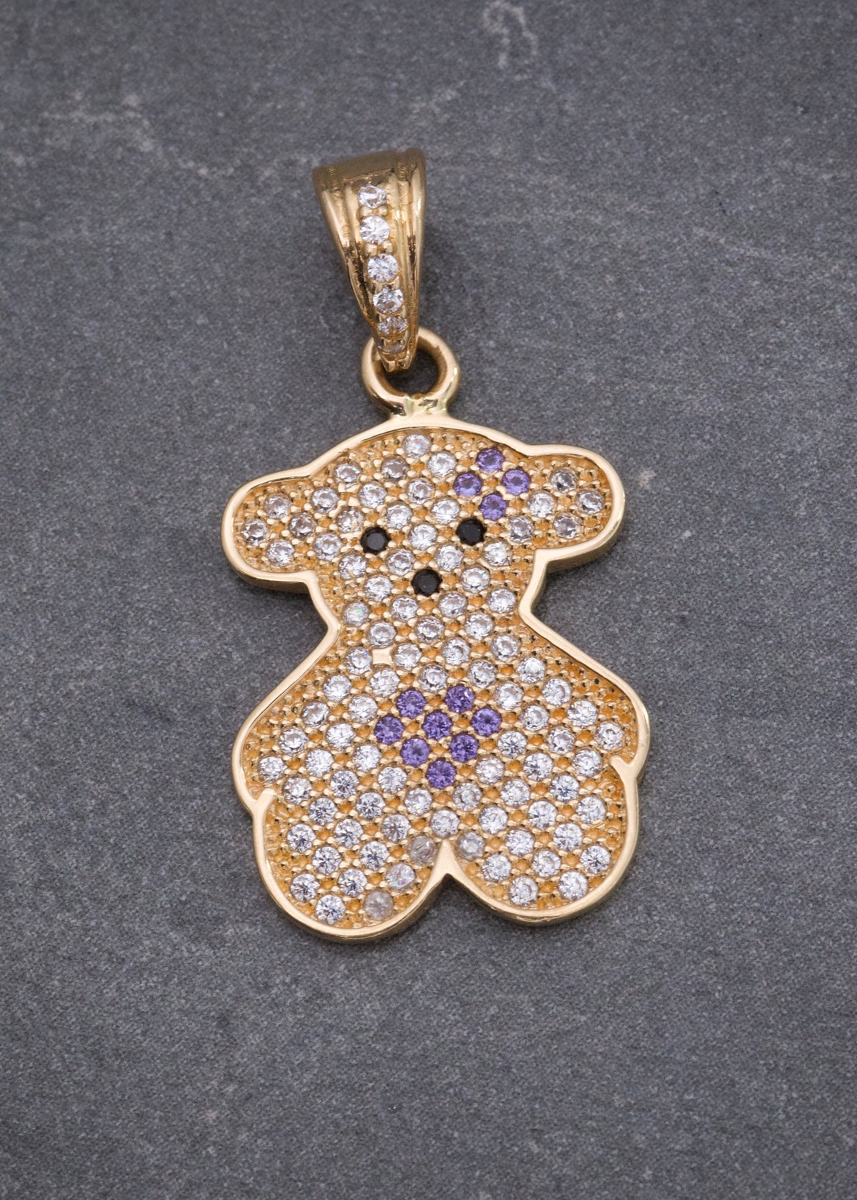 Dije Oso Th con Swarovski Morado y Blanco 2.5gr / 2.7cm / 14mm — Oro Amarillo
