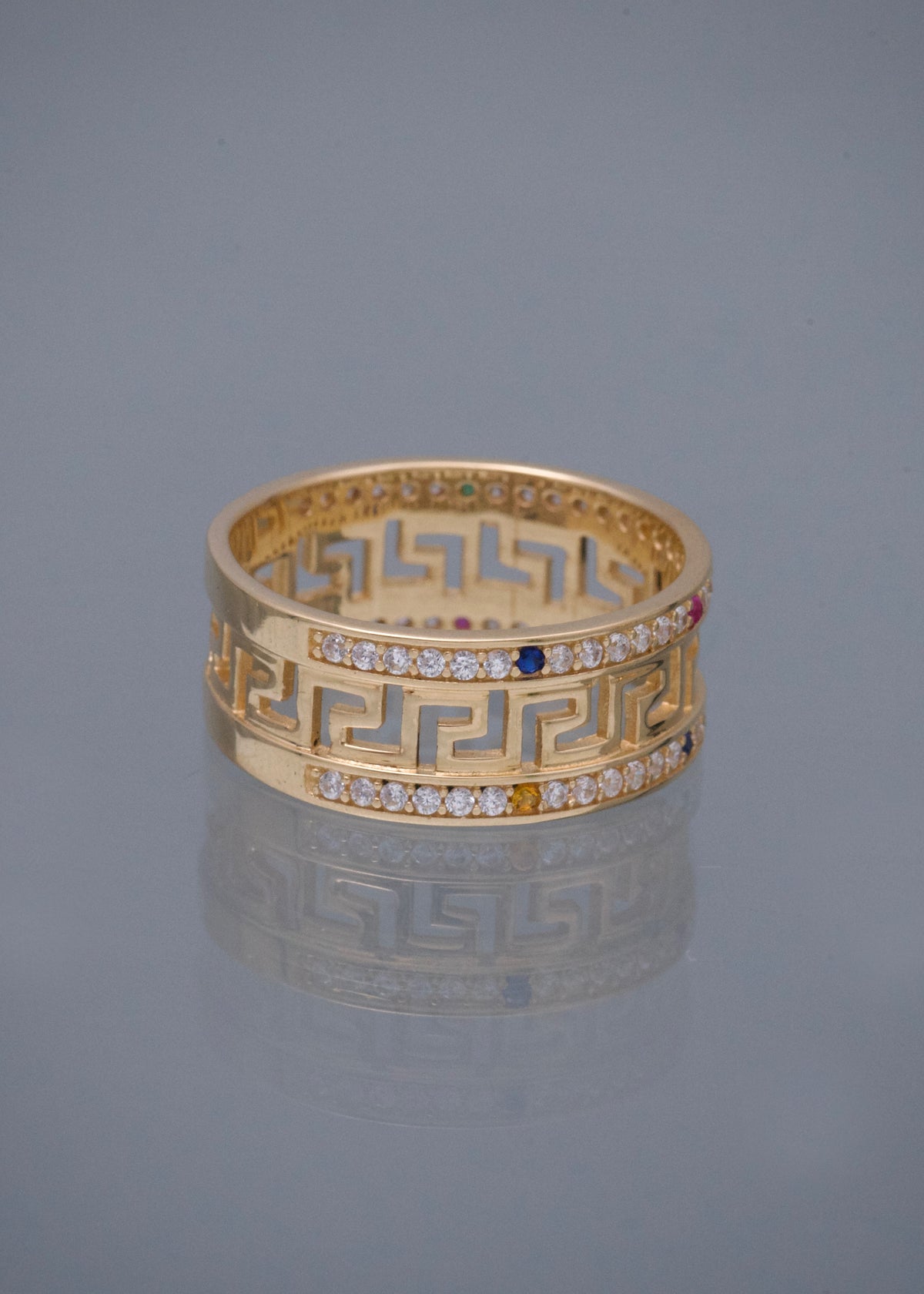 Anillo con Swarovski Multicolor 7.25gr / Talla 9 1/2 — Oro Amarillo
