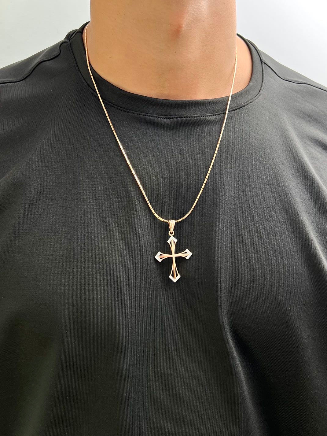 Dije cruz con swarovski blanco 5.9gr / Largo 5cm / Oro Rosado Nac P