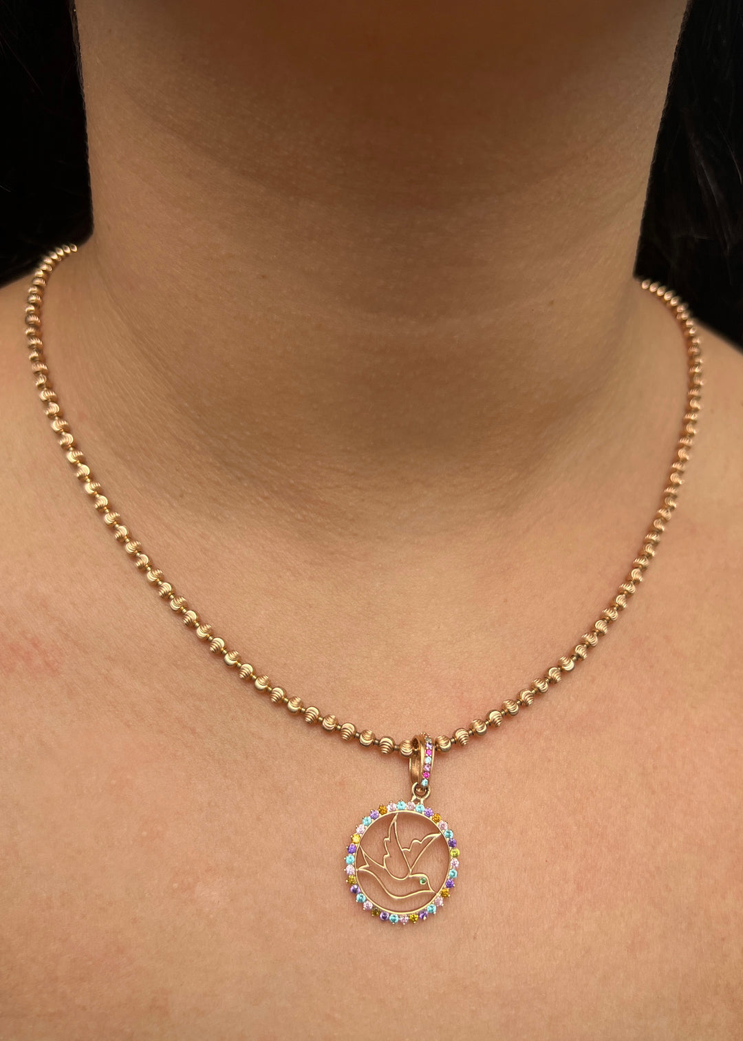 Dije paloma con swarovski multicolor 2.2gr / 3cm — Oro Rosado
