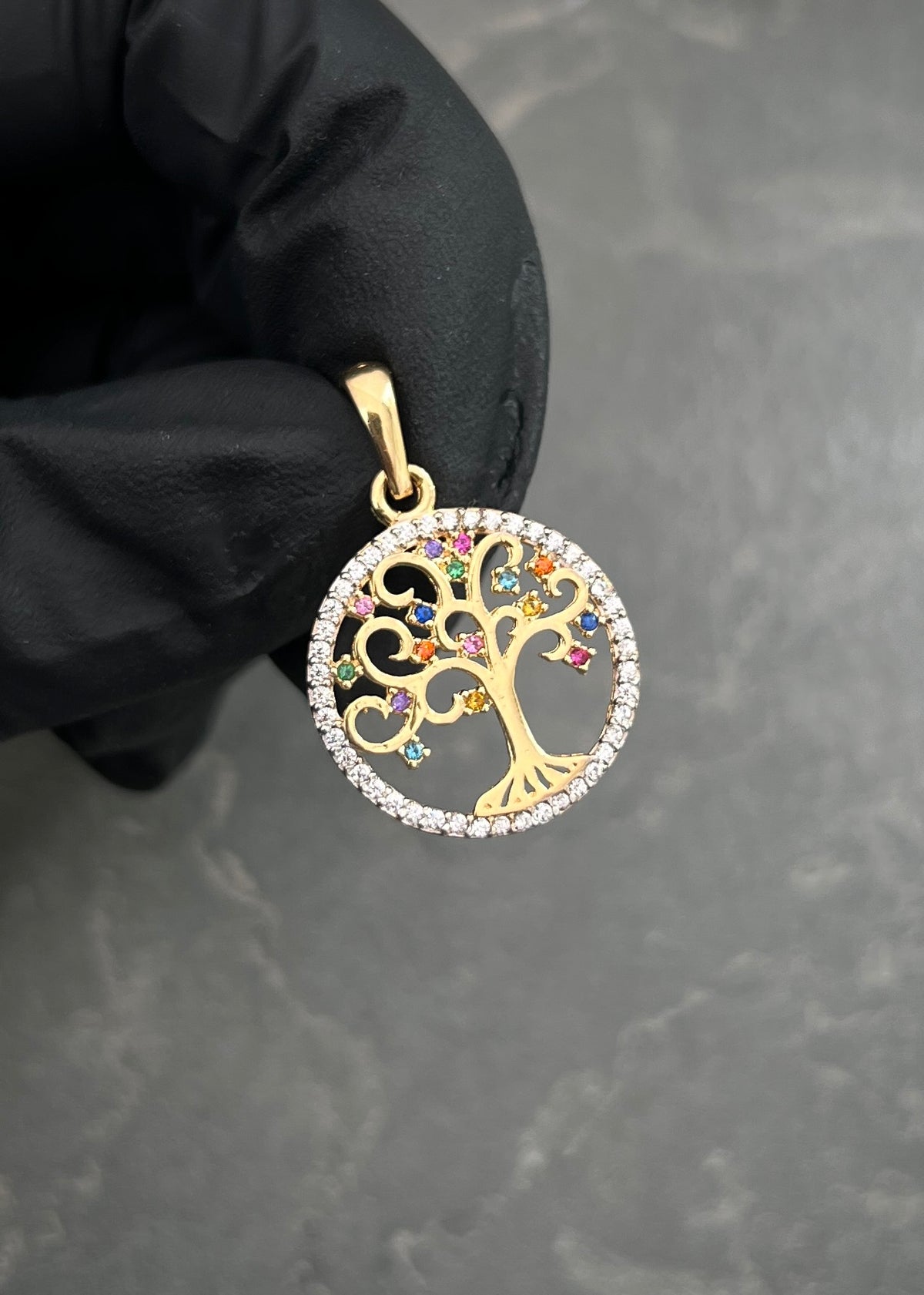 Dije Arbol de la Vida con Swarovski 2.2gr / 2.7cm / 18mm — Oro Amarillo