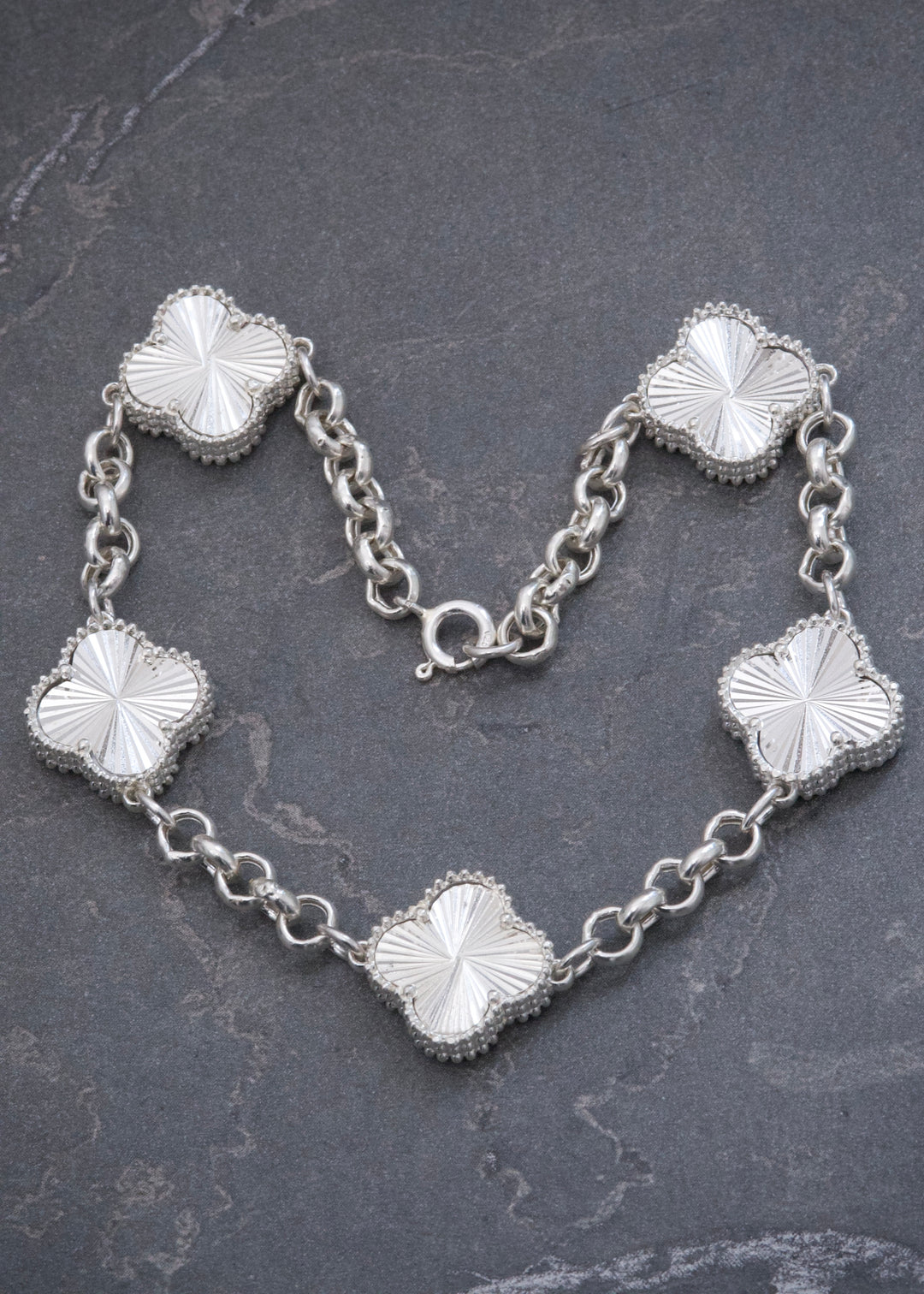 Pulso Lucky Clover Diamantada 12.7gr / 19.5cm / 13.8mm — Plata 925