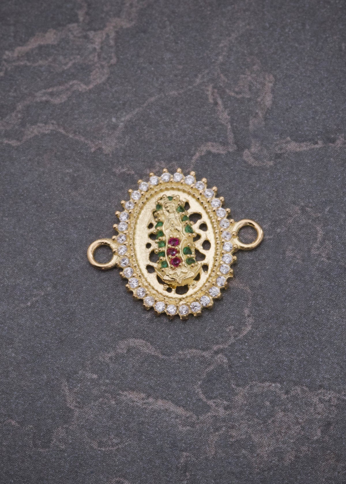 Herraje Virgen de Guadalupe con Swarovski 1.5gr / 1.7cm / 15.5mm — Oro Amarillo