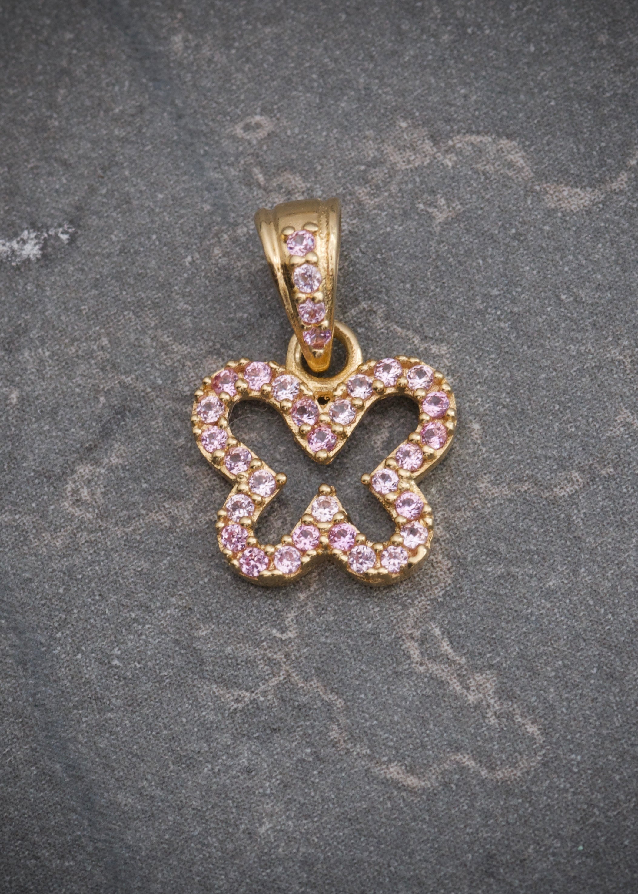 Dije mariposa con swarovski rosado 0.9gr / Largo 1.5cm / Oro Amarillo Nac M