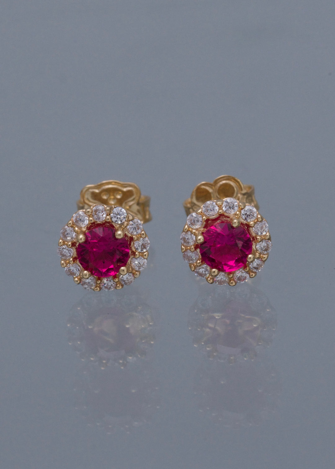 Topos flor con swarovski fucsia y blanco 2.1gr / Largo 0.7cm — Oro Amarillo