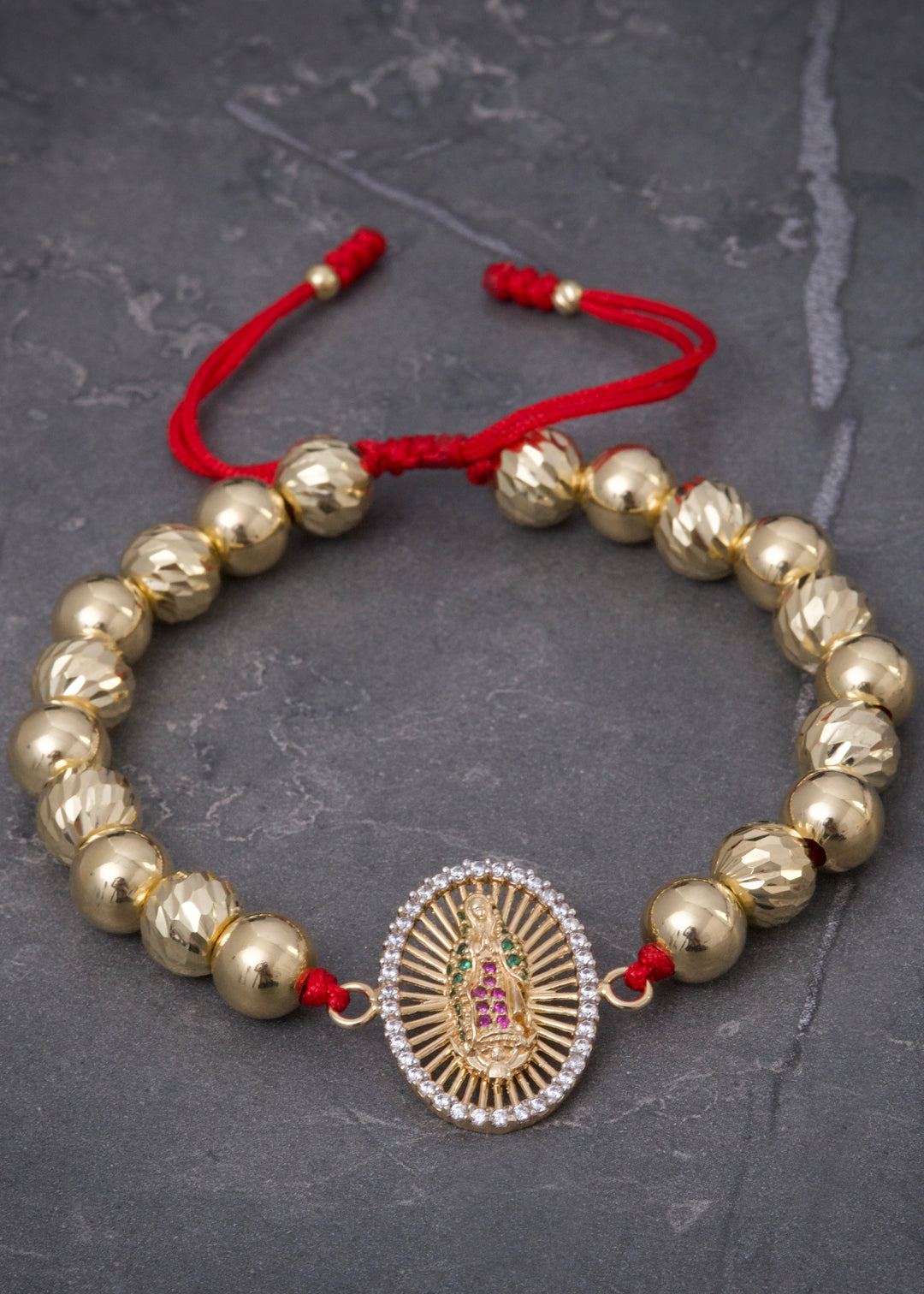 Pulsera en hilo rojo con herraje virgen de guadalupe 9.9gr — Oro Amarillo