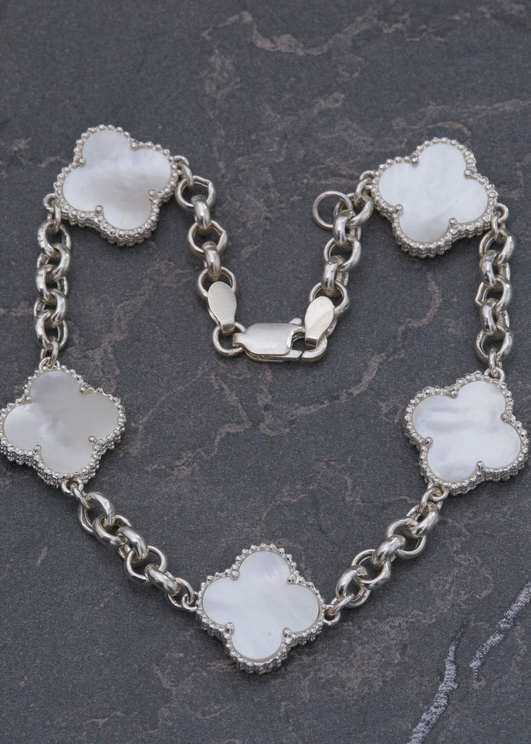 Pulso Lucky Clover Piedra Blanca 8.4gr / 20cm / 14.1mm — Plata 925