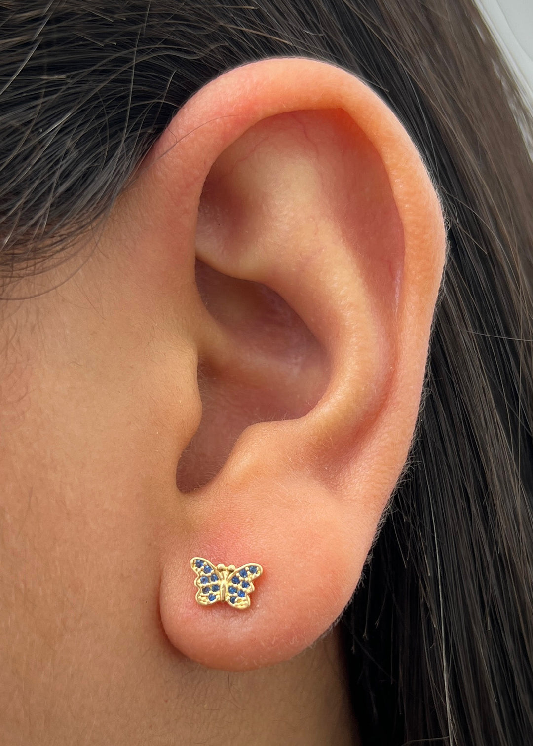 Topos Mariposa con Swarovski Azul 0.9gr / 0.5cm / 7.5mm — Oro Amarillo