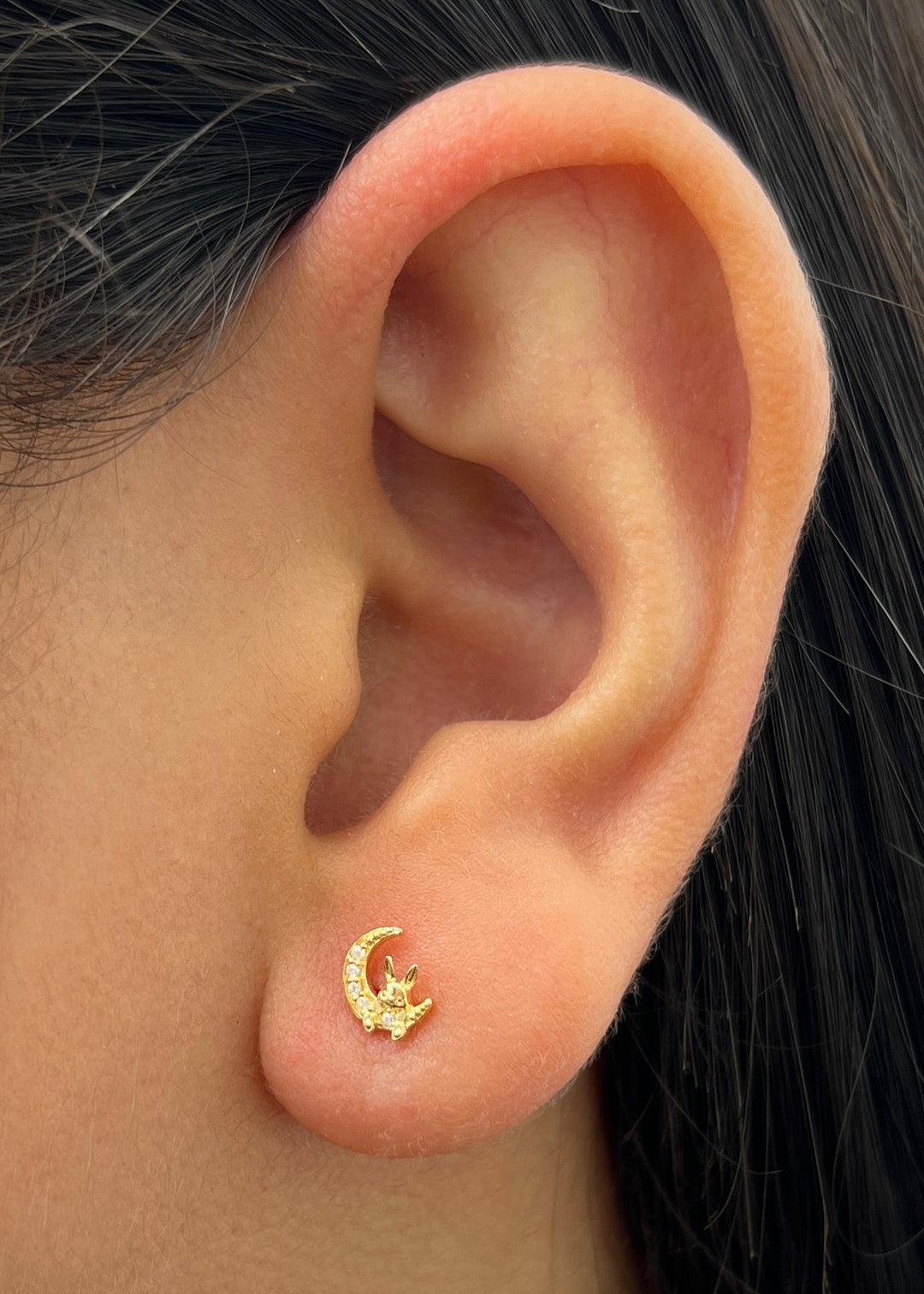 Topos Luna con Swarovski Blanco 0.7gr / 0.6cm / 0.5mm — Oro Amarillo